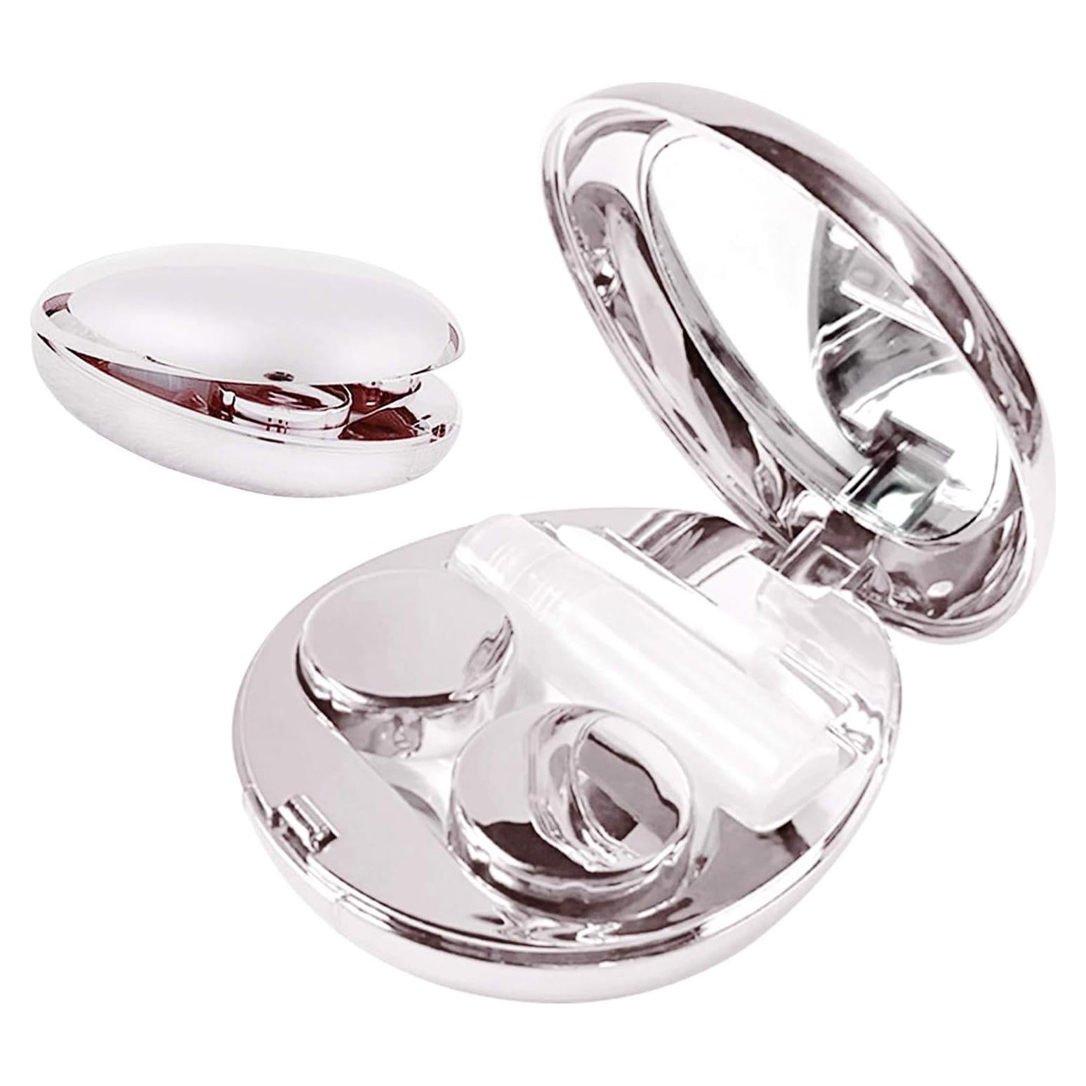 Estuche para Lentes de Contacto Aukvite Plata con Espejo y Accesorios