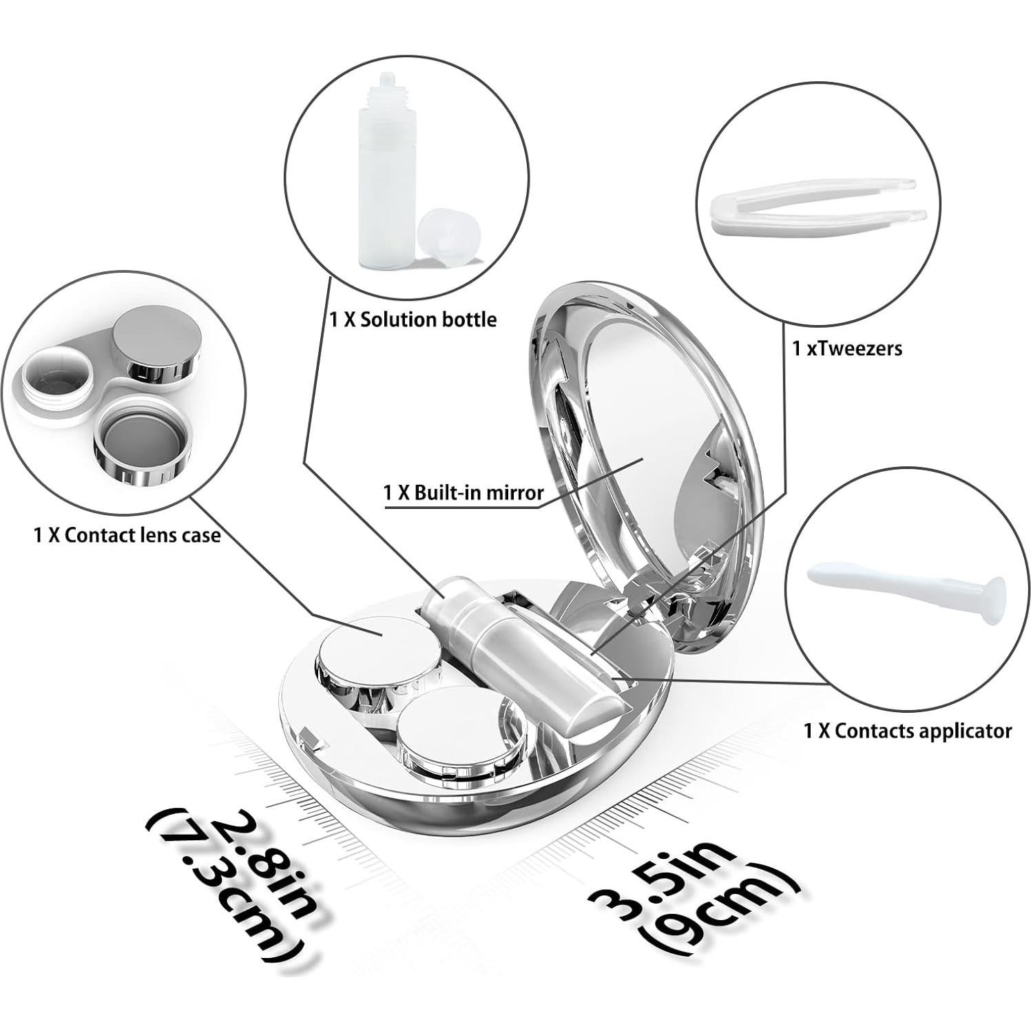 Estuche para Lentes de Contacto Aukvite Plata con Espejo y Accesorios