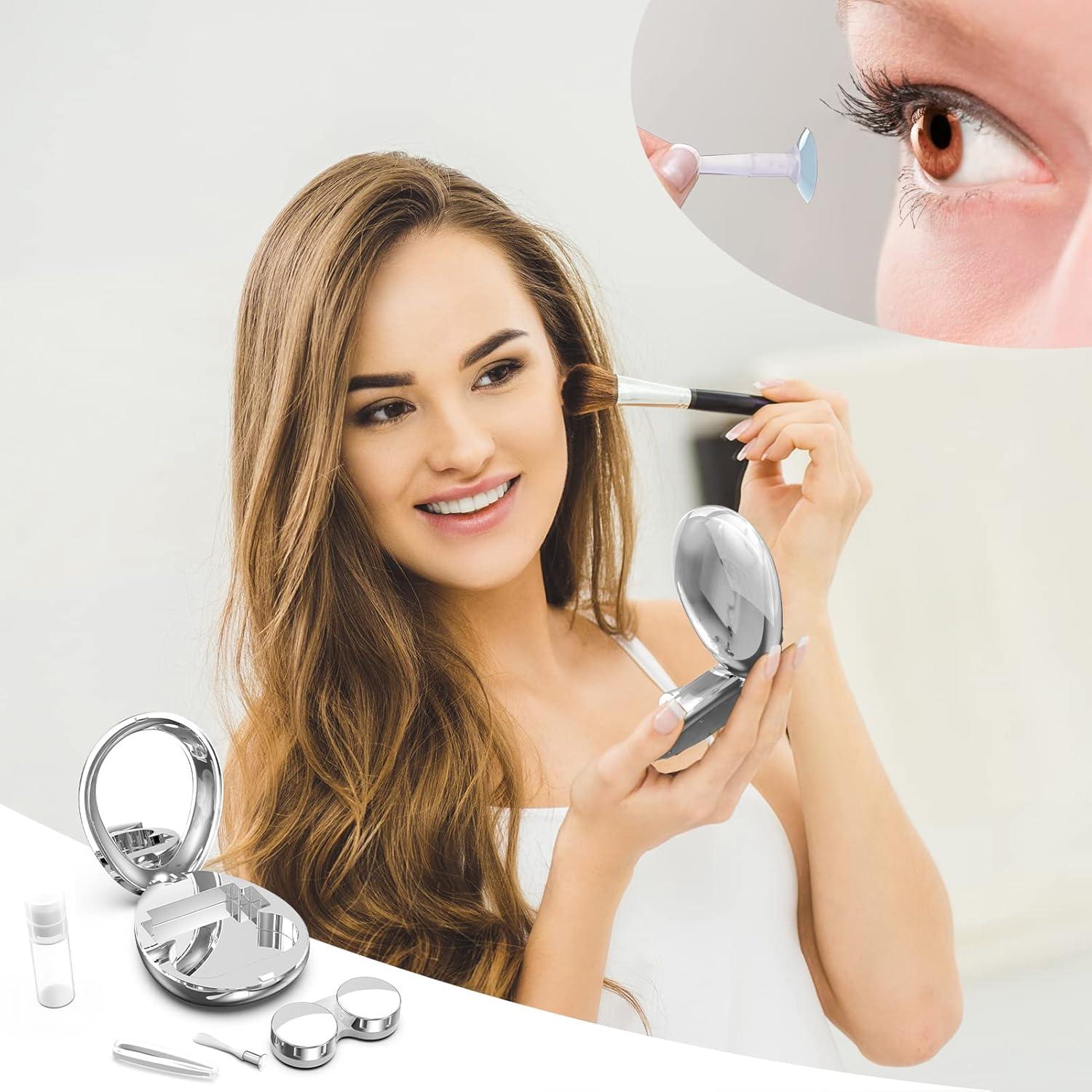 Estuche para Lentes de Contacto Aukvite Plata con Espejo y Accesorios