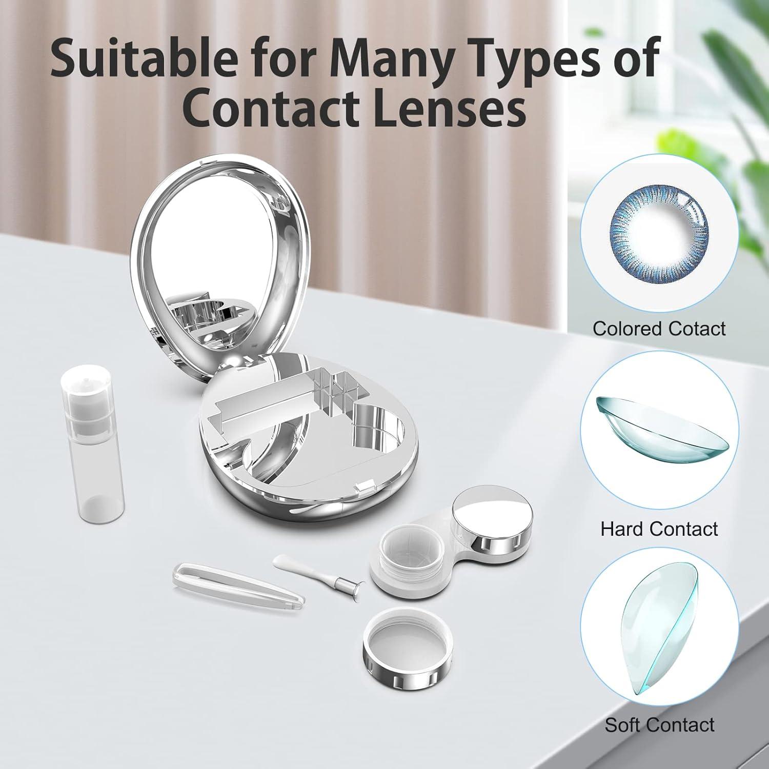 Estuche para Lentes de Contacto Aukvite Plata con Espejo y Accesorios