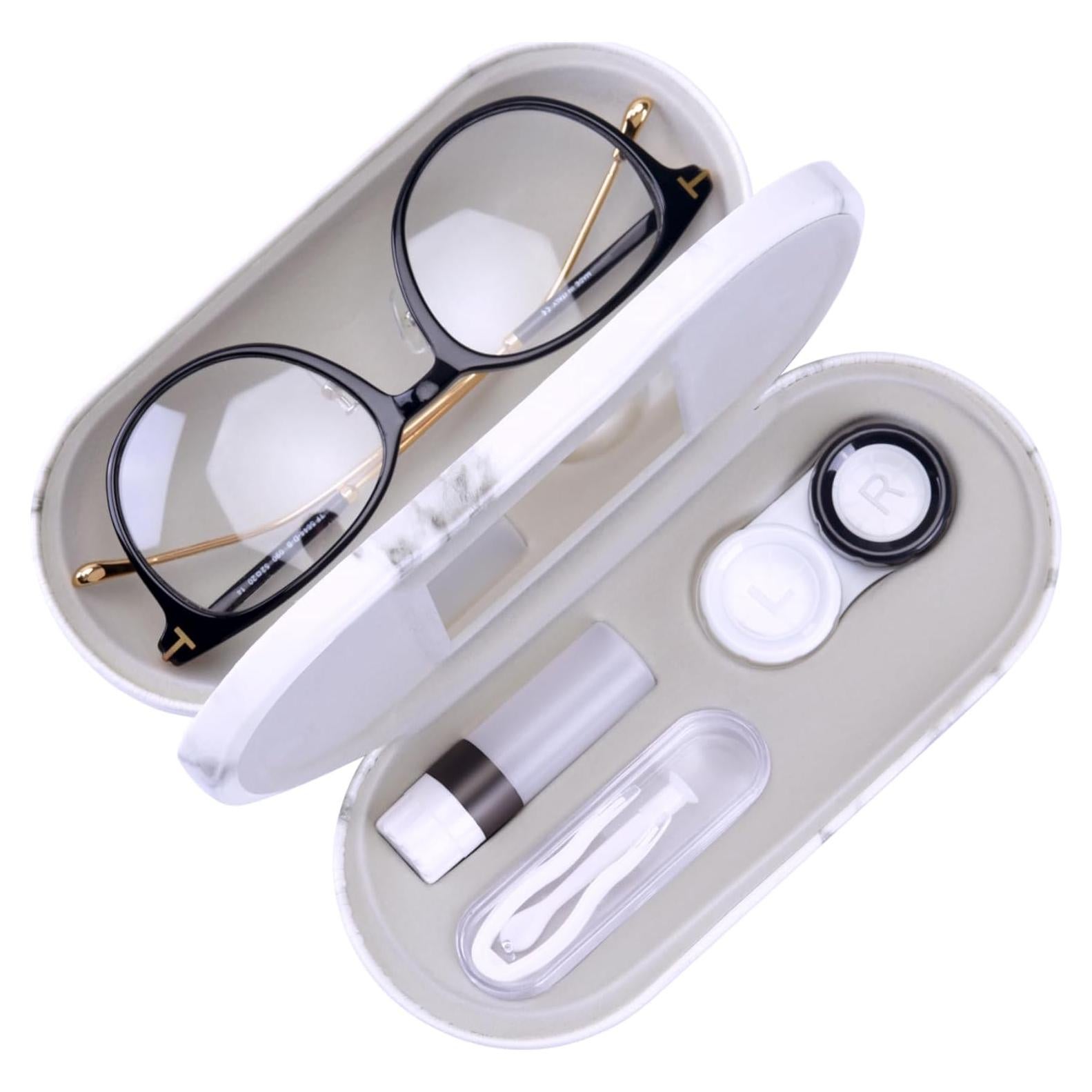 Estuche 2 en 1 Muf para Lentes de Contacto y Gafas - Mármol Negro y Blanco