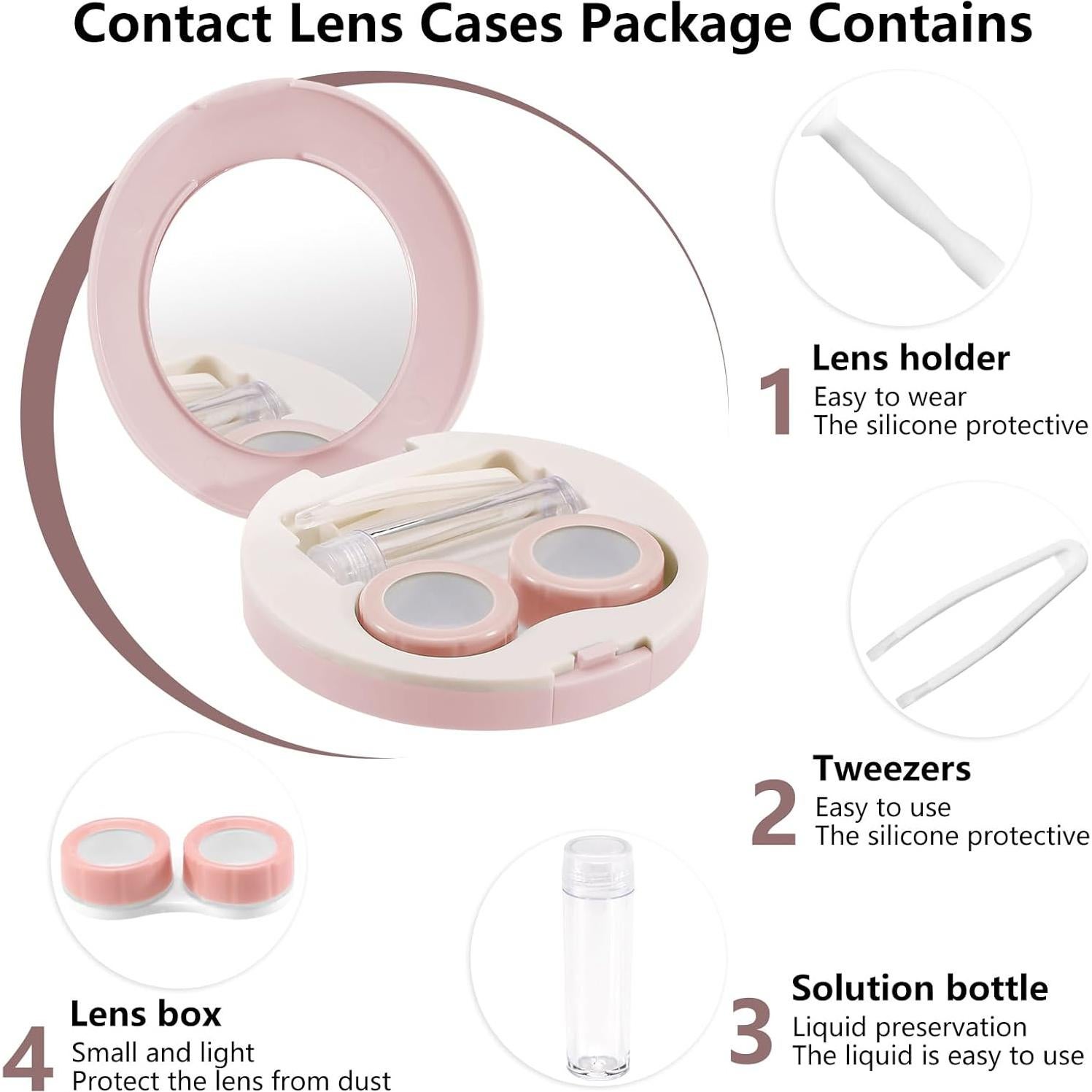Kit de Estuche de Lentes de Contacto Rosa 5 en 1 - Viaje