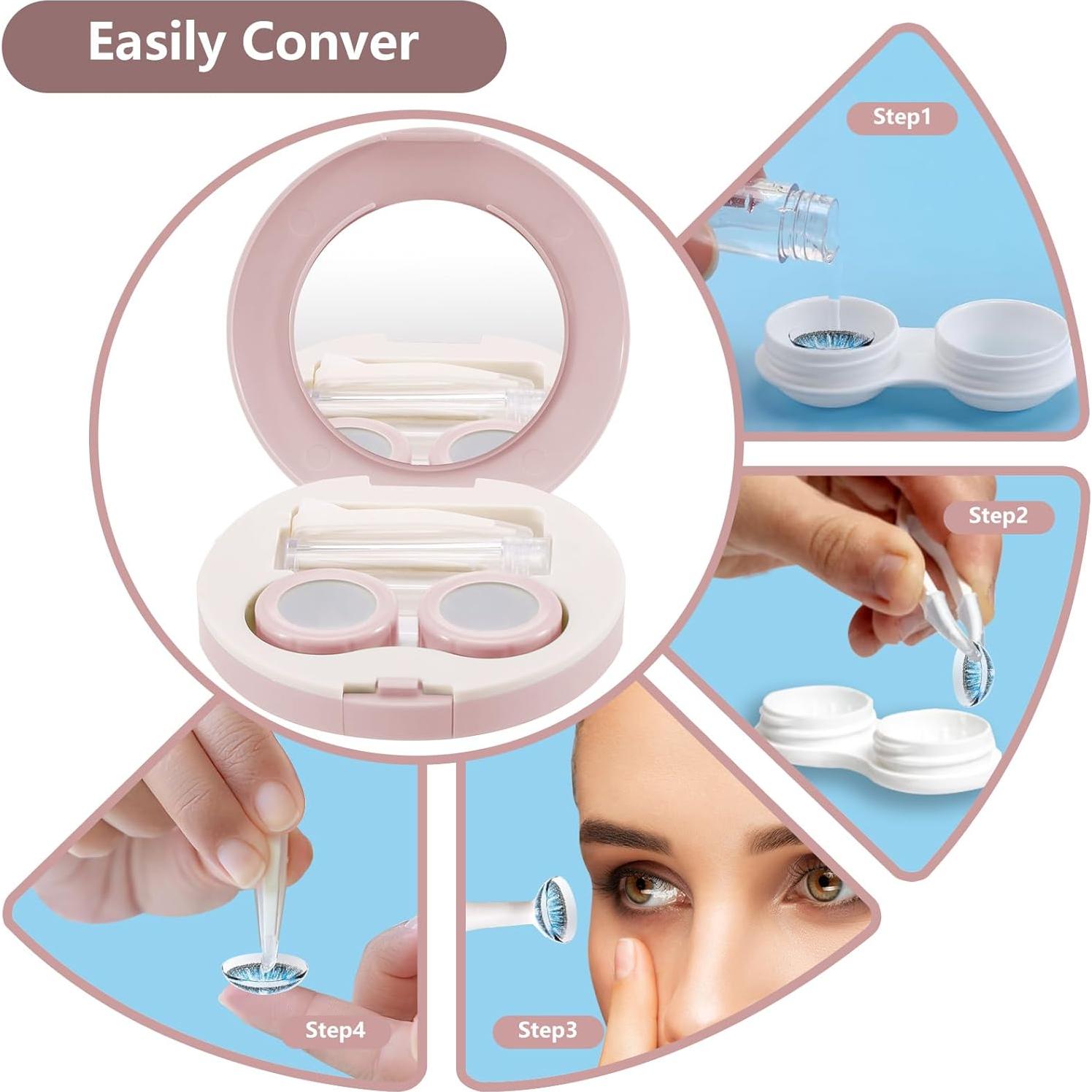 Kit de Estuche de Lentes de Contacto Rosa 5 en 1 - Viaje