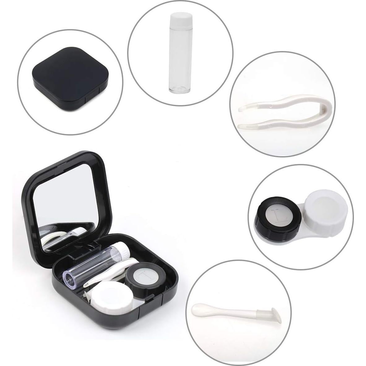 Estuche de Lentes de Contacto Portátil AHIER Negro con Accesorios