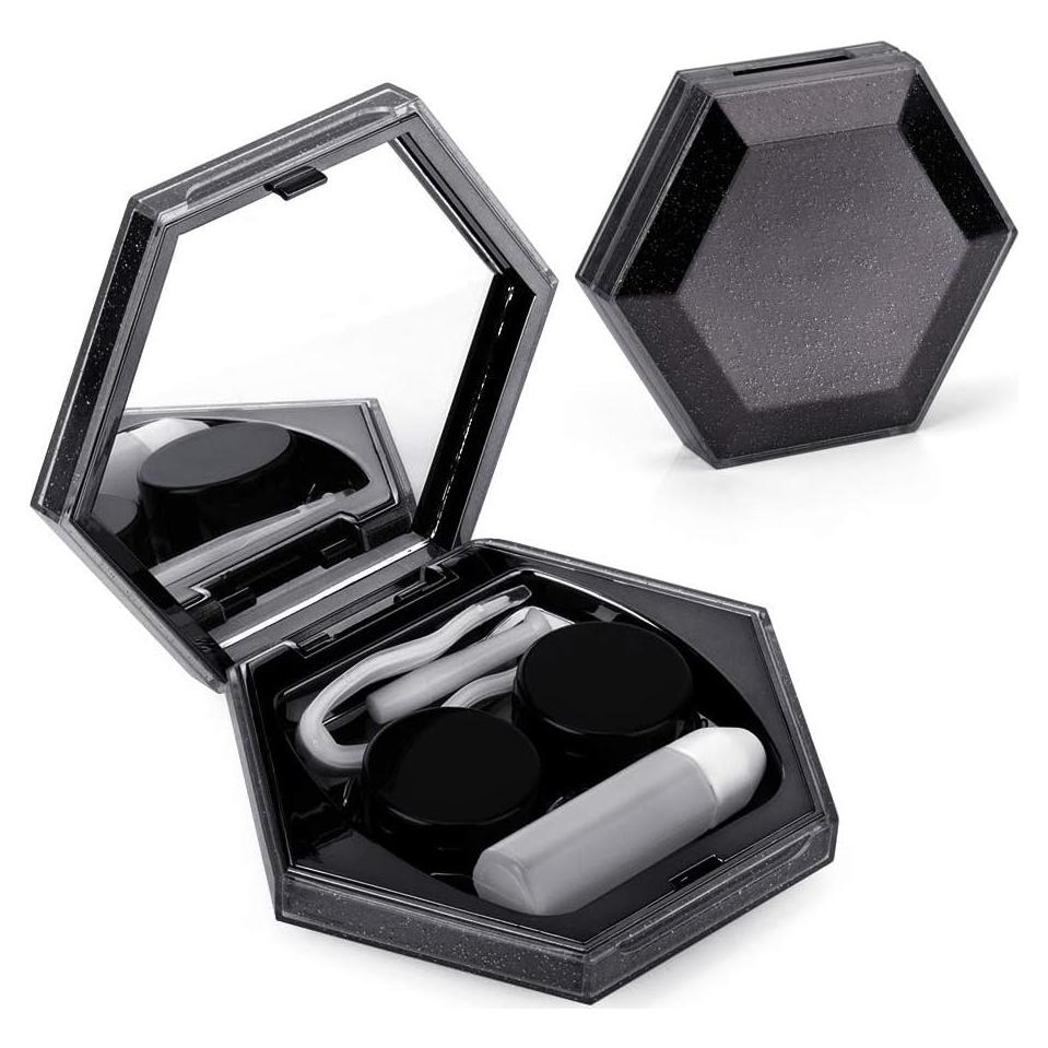 Estuche para Lentes de Contacto Ofone Negro con Espejo y Accesorios