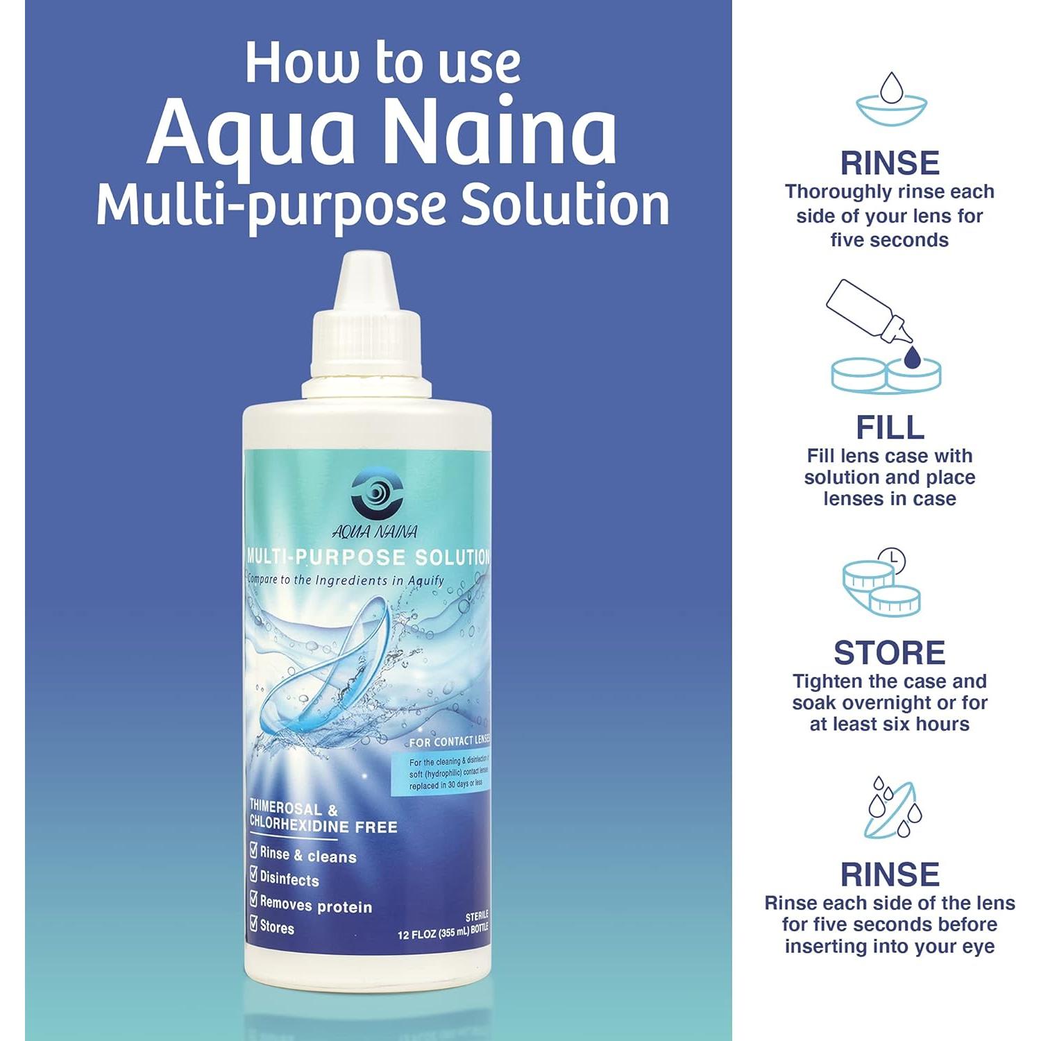 Solución de Contacto Aqua Naina - 354 ml Sin Conservantes - Paquete de 2