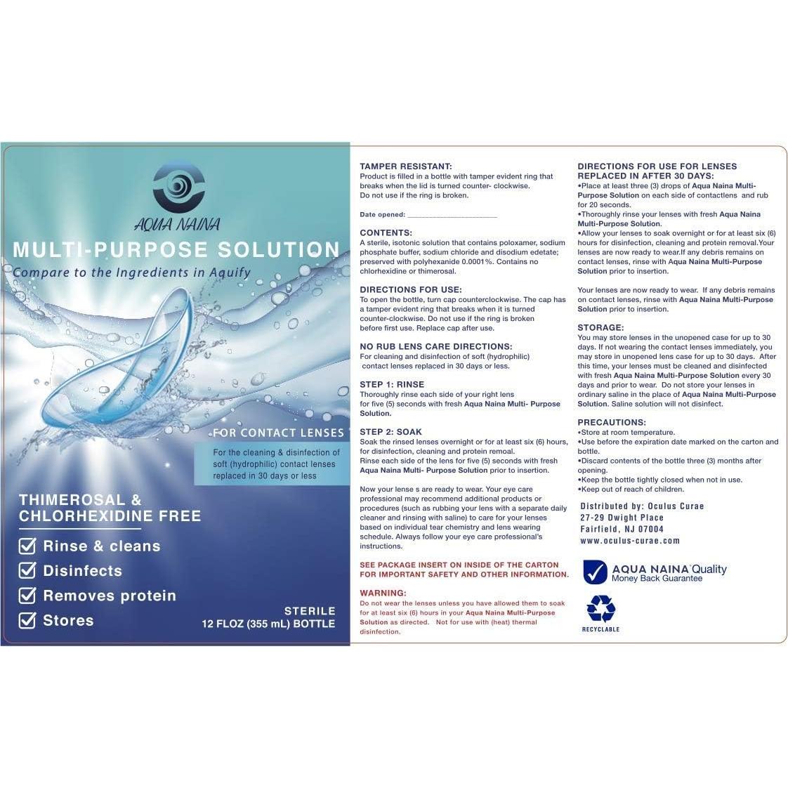 Solución de Contacto Aqua Naina - 354 ml Sin Conservantes - Paquete de 2