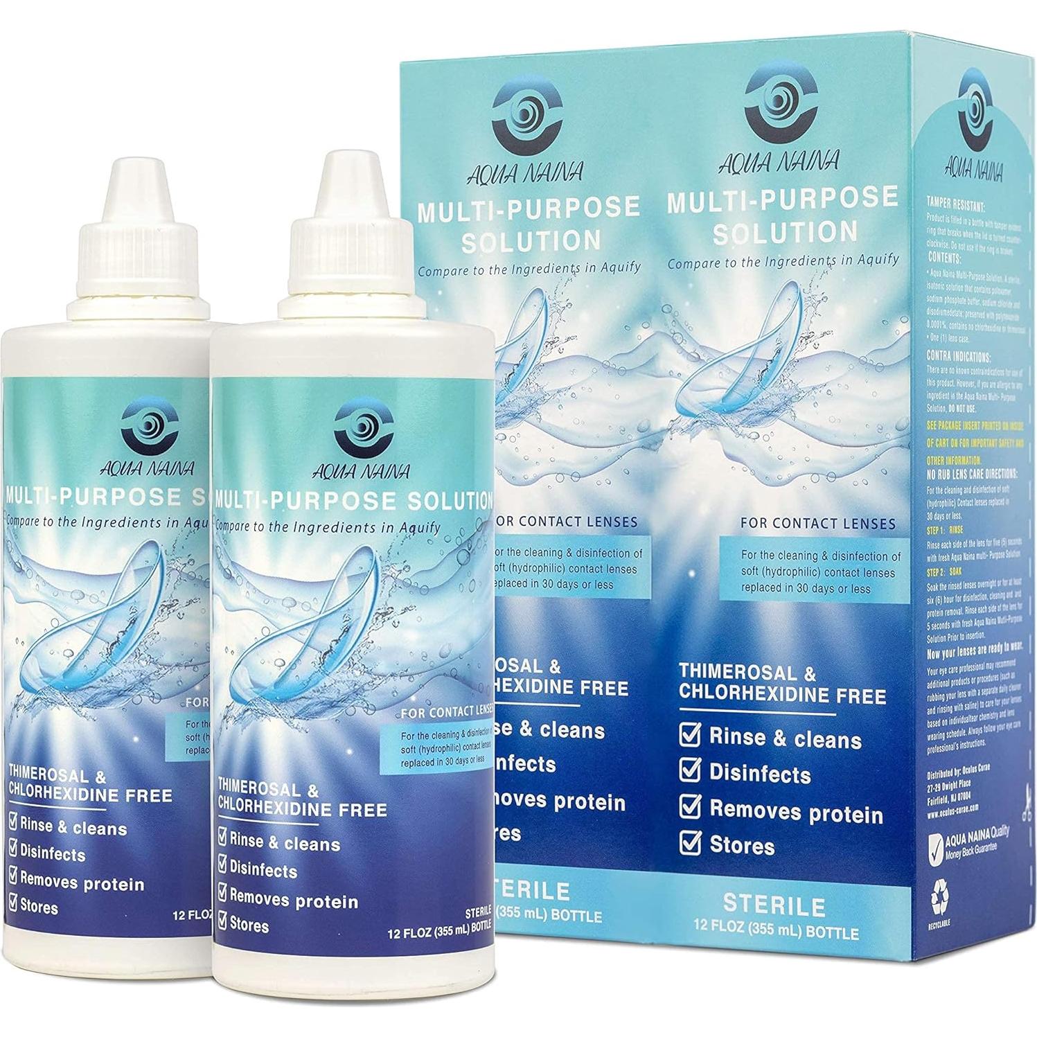 Solución de Contacto Aqua Naina - 354 ml Sin Conservantes - Paquete de 2