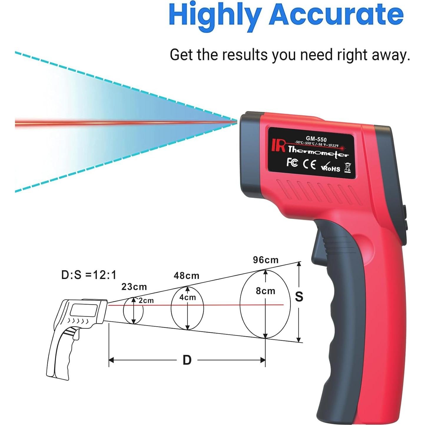 Termómetro Infrarrojo Digital Deasomiye GM-550 Rojo -50°C a 550°C