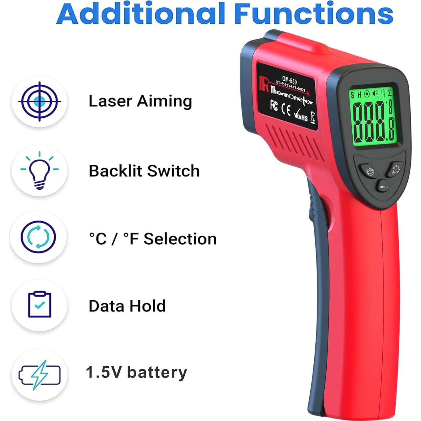 Termómetro Infrarrojo Digital Deasomiye GM-550 Rojo -50°C a 550°C