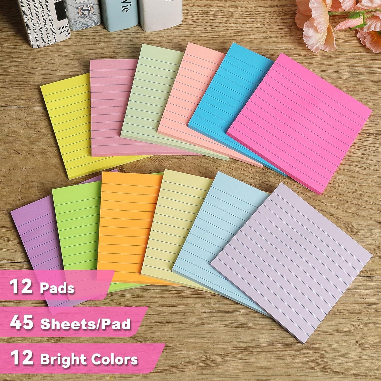 Paquete de 12 Notas Adhesivas Rayadas HCTBN 10x10 cm Brillantes