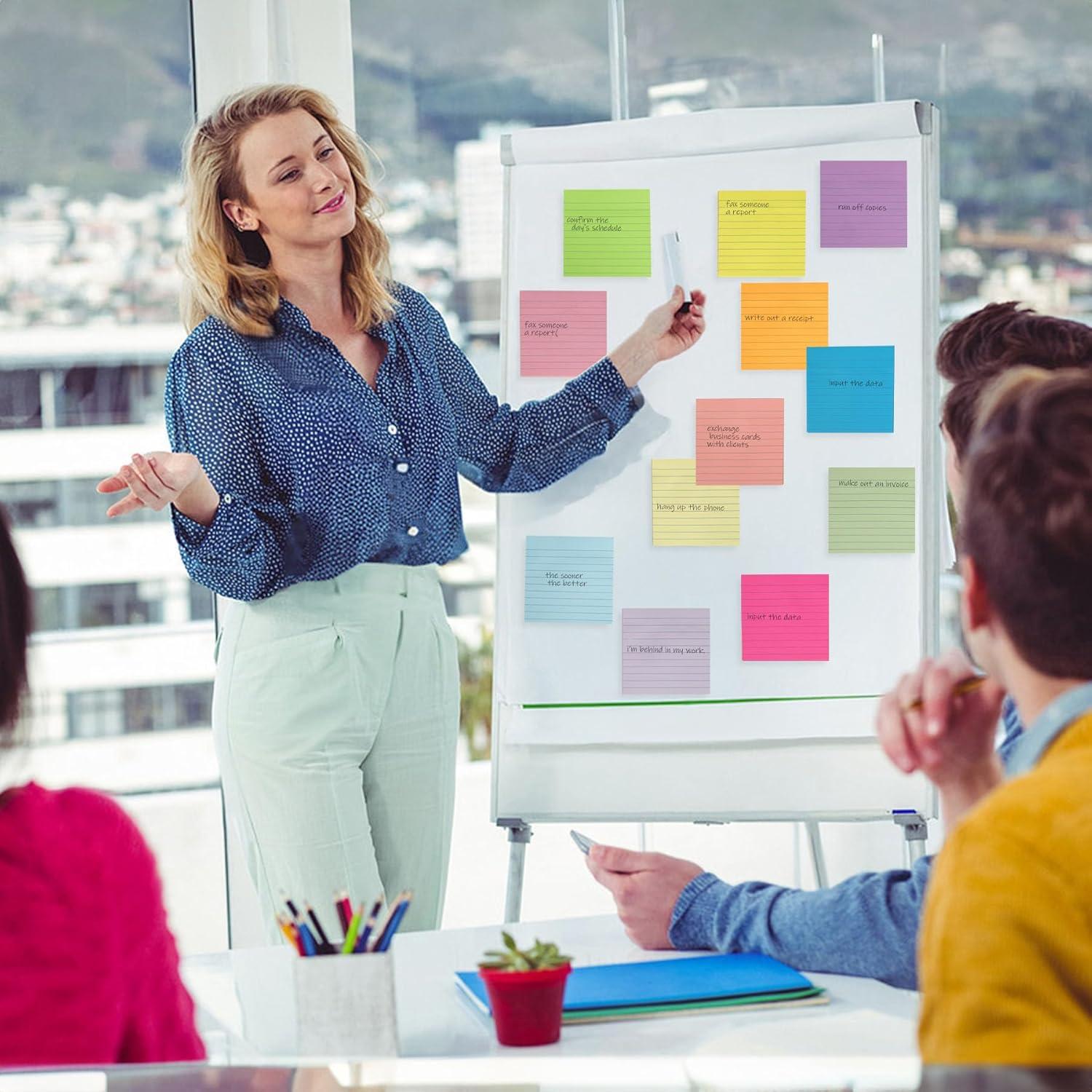 Paquete de 12 Notas Adhesivas Rayadas HCTBN 10x10 cm Brillantes