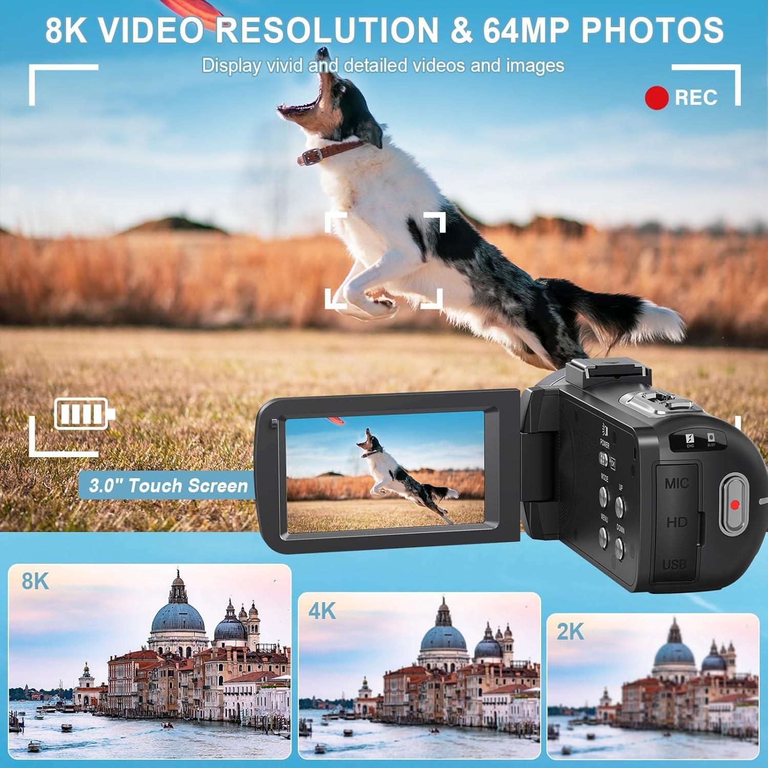 Cámara de video 8K SMIRLY 64MP con zoom 18X y WiFi