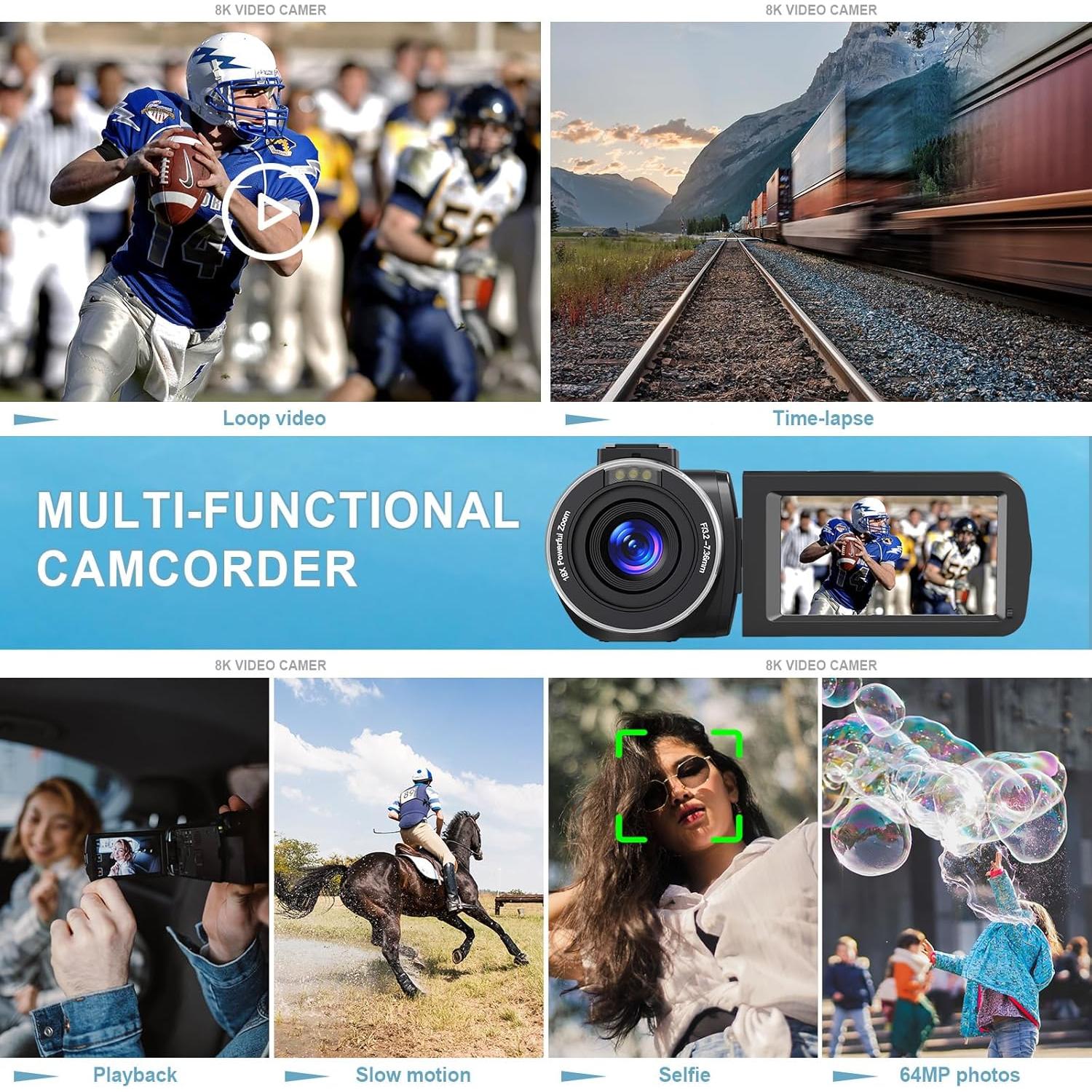 Cámara de video 8K SMIRLY 64MP con zoom 18X y WiFi