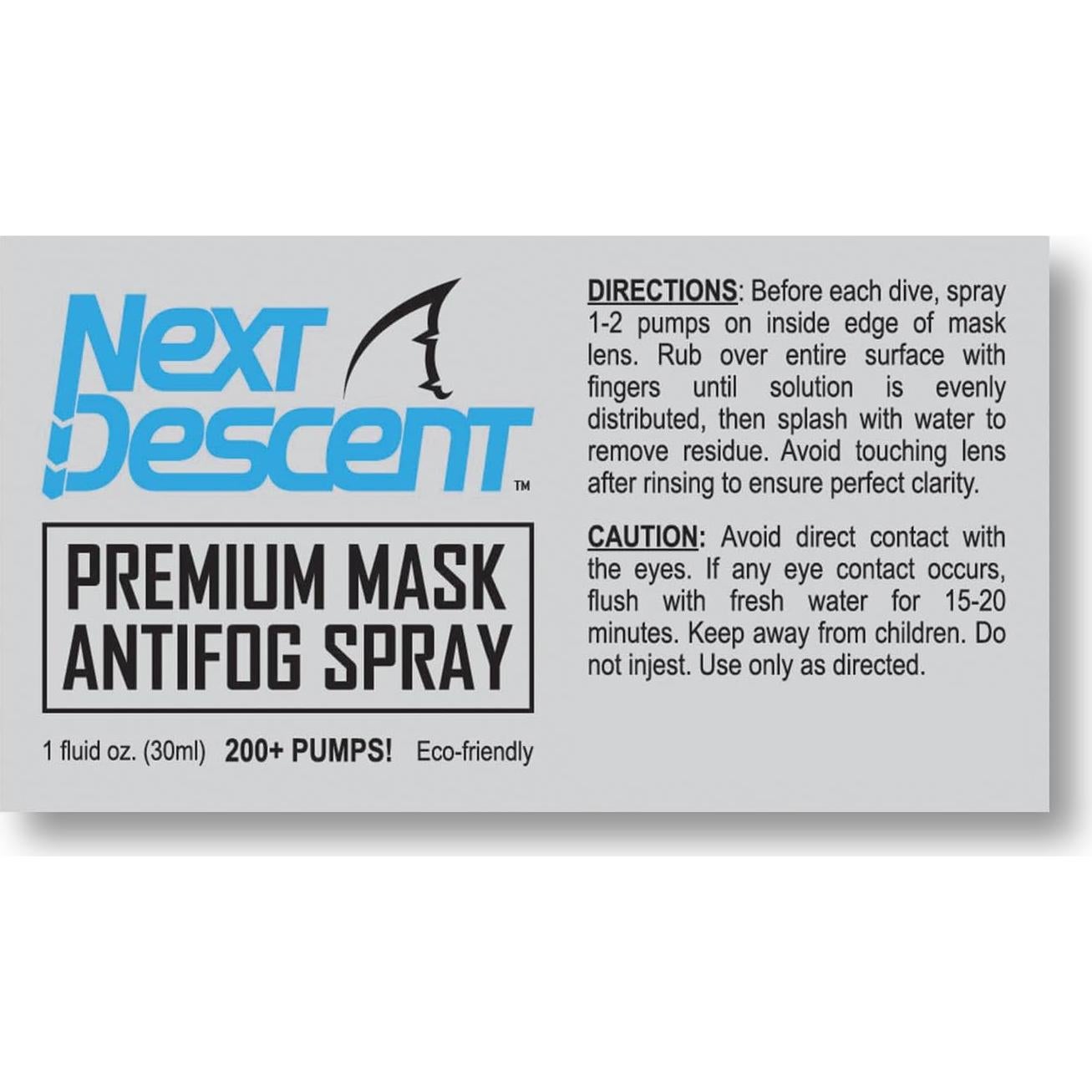 Spray Antivaho Next Descent 1 Oz para Máscaras de Buceo