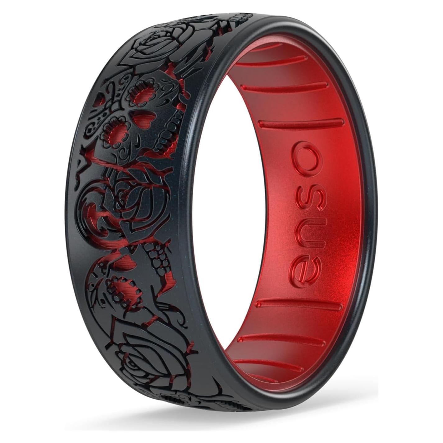 Anillo de Silicona Enso Calavera Tango Perla Negra/Rubí Talla 8