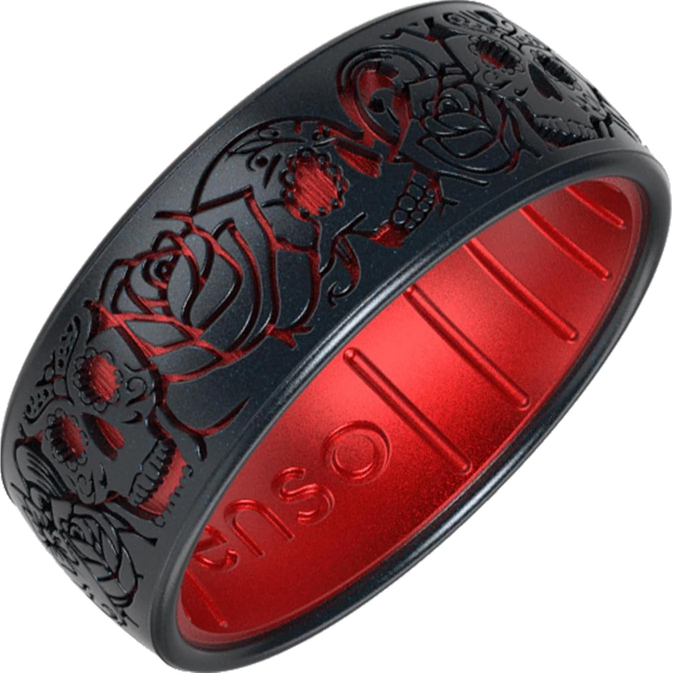 Anillo de Silicona Enso Calavera Tango Perla Negra/Rubí Talla 8