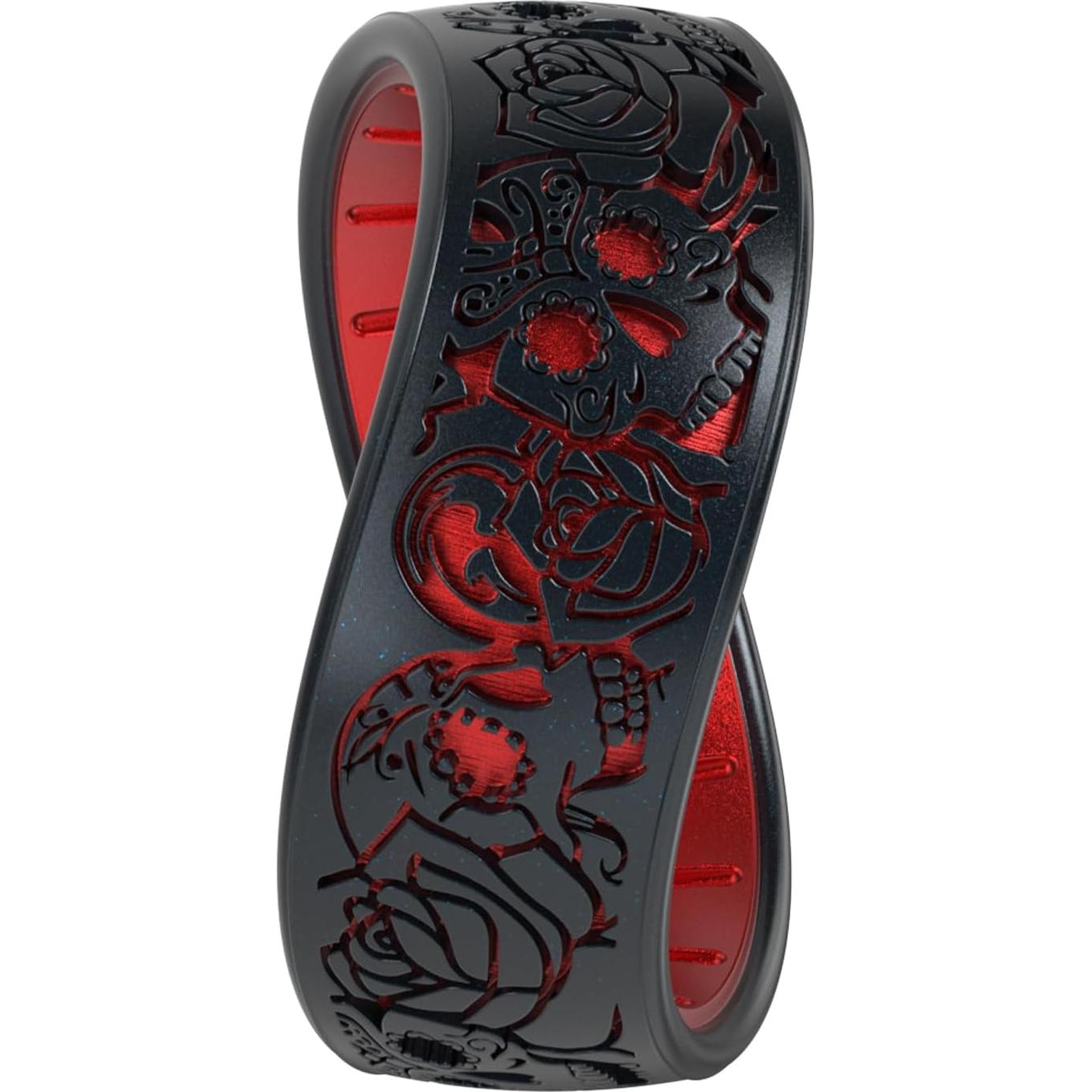 Anillo de Silicona Enso Calavera Tango Perla Negra/Rubí Talla 8