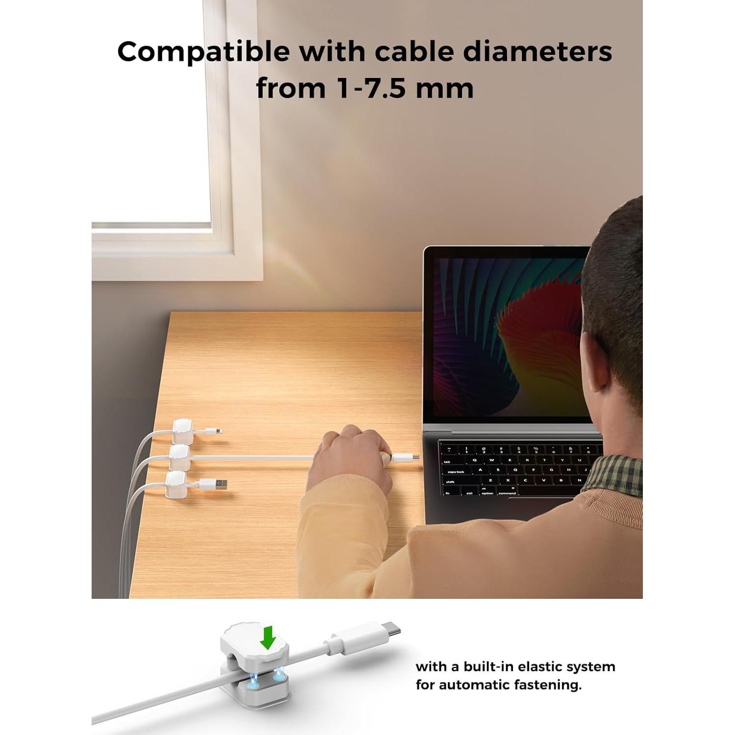 6 Clips de Cable Elástico KMOUANTS - Organizador de Escritorio