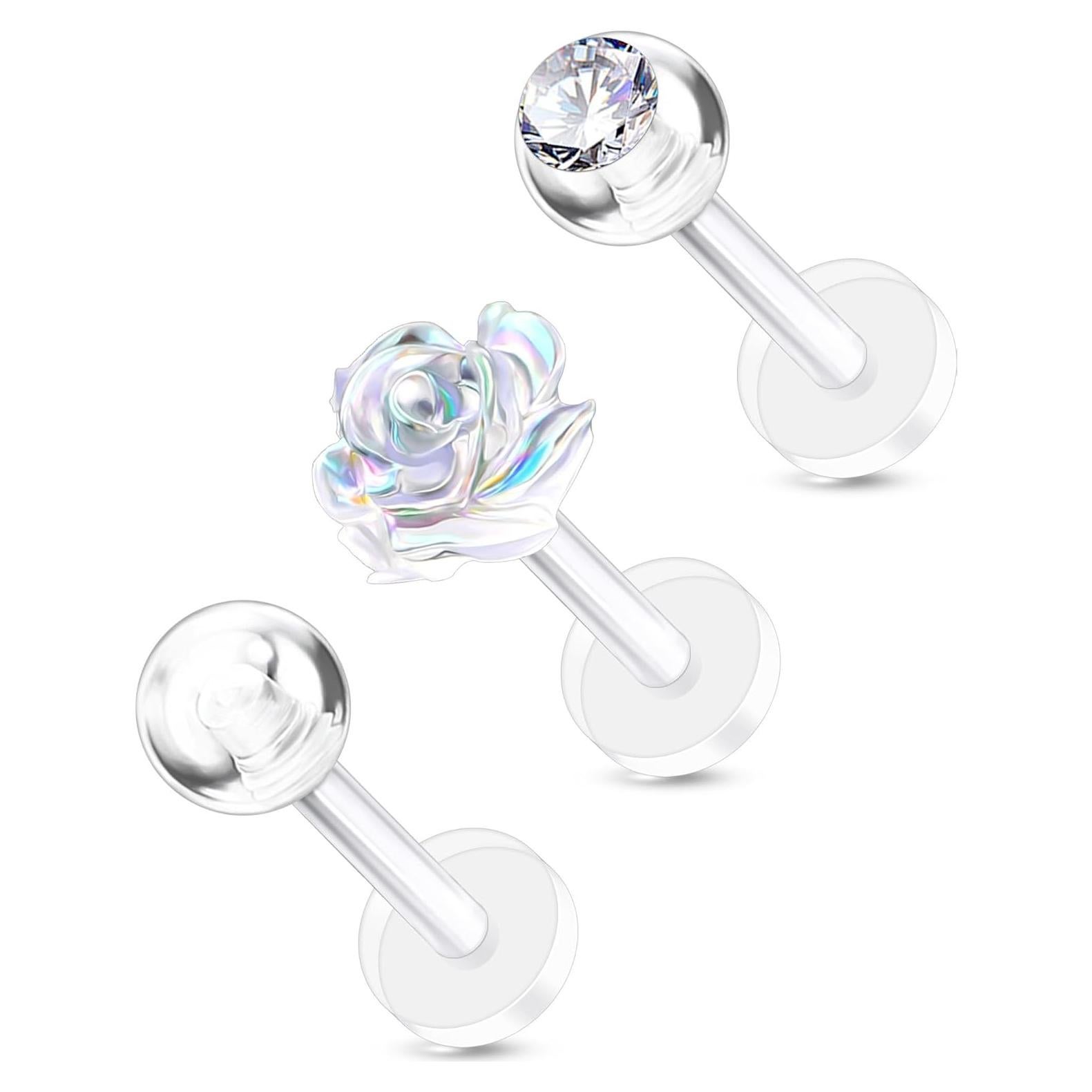 Pendientes de Piercing Helix OUFER 16G Bioflex Transparentes 3PCS