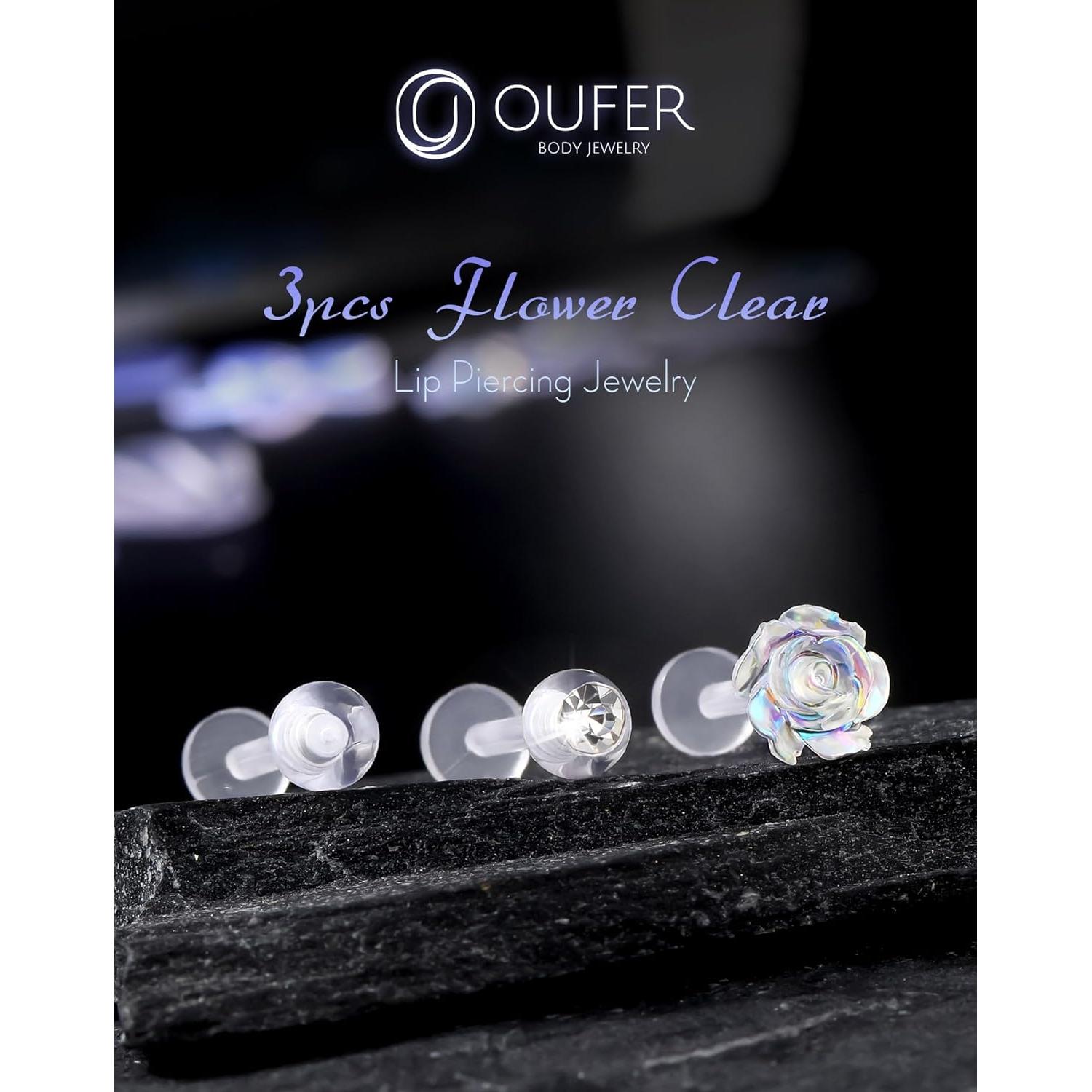 Pendientes de Piercing Helix OUFER 16G Bioflex Transparentes 3PCS