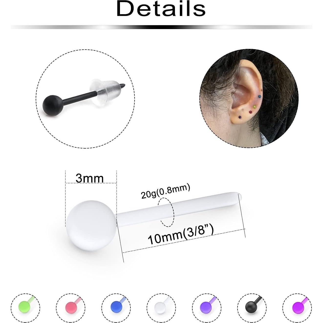 Pendientes de Acrílico Ftovosyo 30 Piezas 20G y 22G