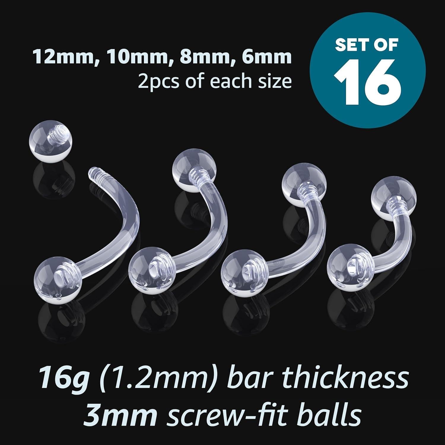 Retenedores Transparentes 16g Bioflex 6pc para Piercings