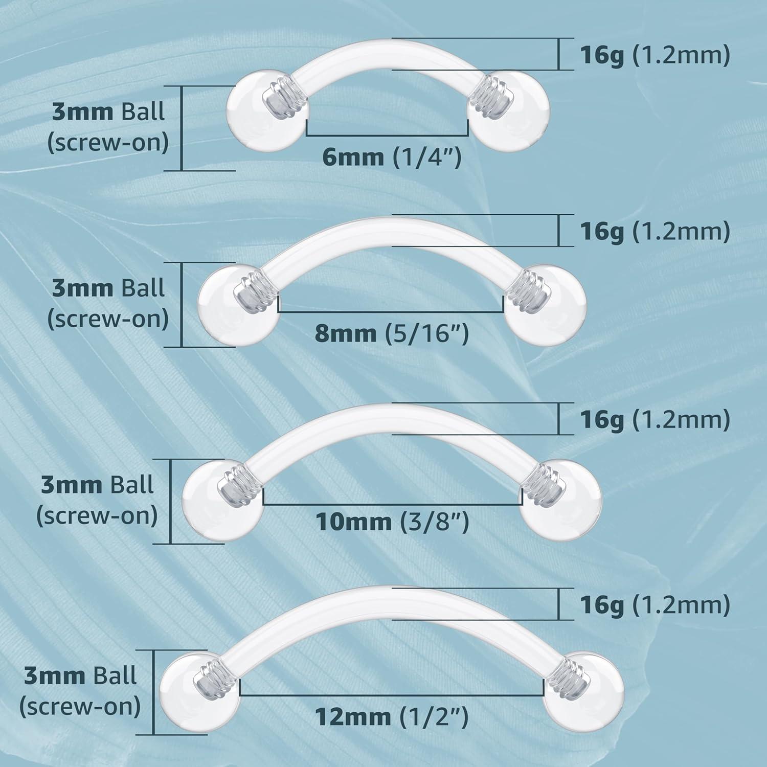 Retenedores Transparentes 16g Bioflex 6pc para Piercings