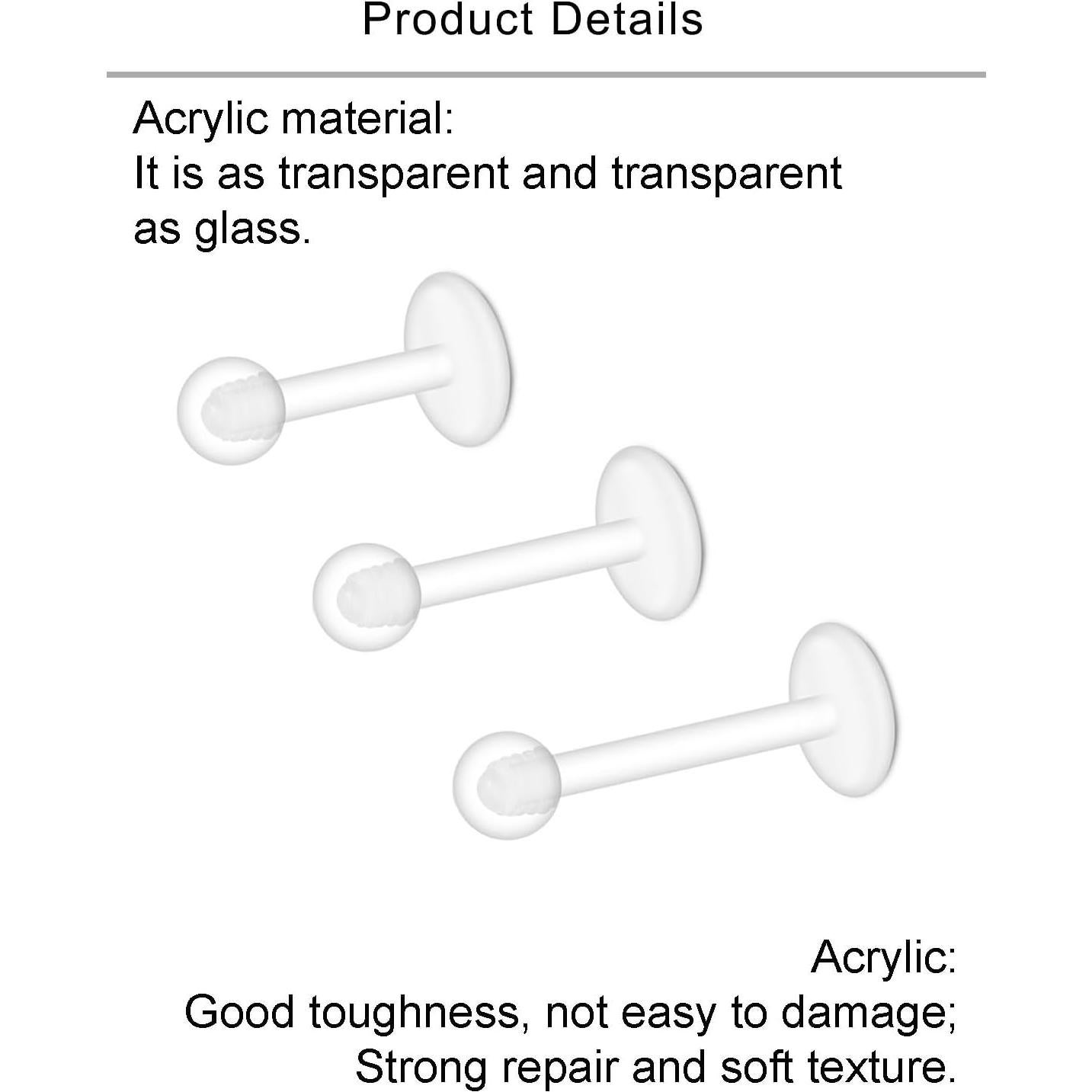 Pendientes Transparentes Lcolyoli 16G 10 Piezas 6-10mm