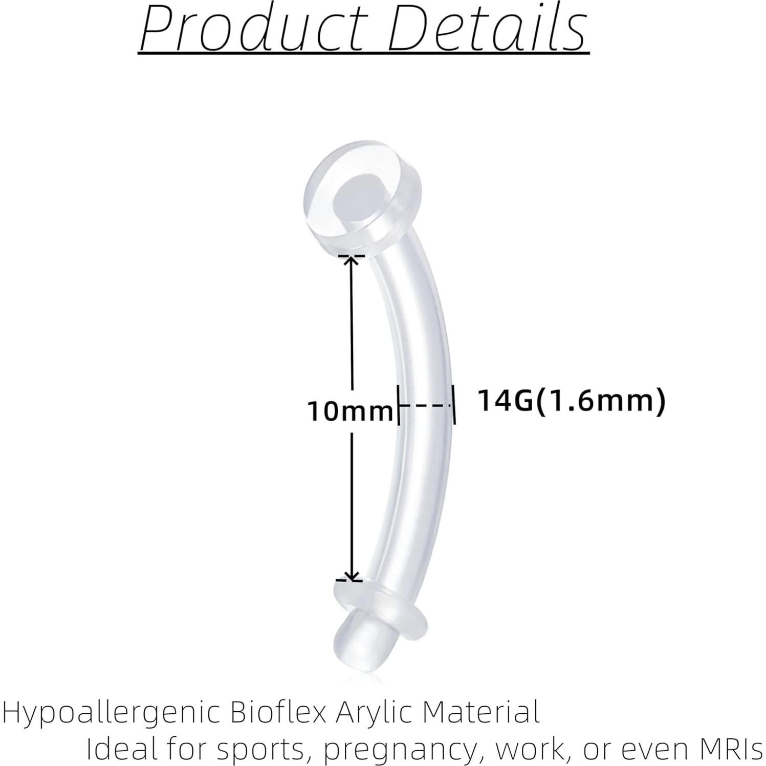 Set de 15 Aretes de Plástico Hipoalergénico FECTAS 14G 10mm