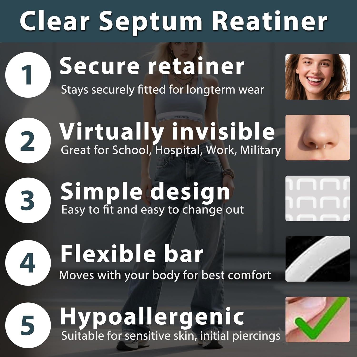 Retenedor de Septum Claro D.Bella 16G Bioflex Flexible 20 Piezas