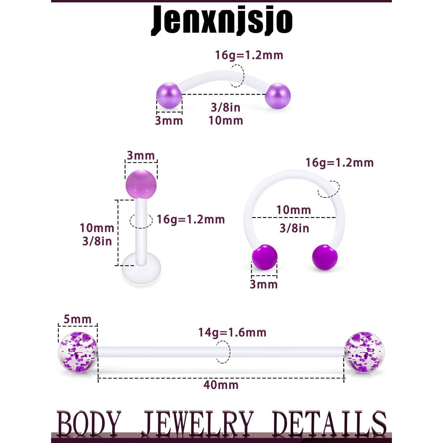 Anillos de Septum Bioflex Jenxnjsjo 16g Púrpura para Piercing