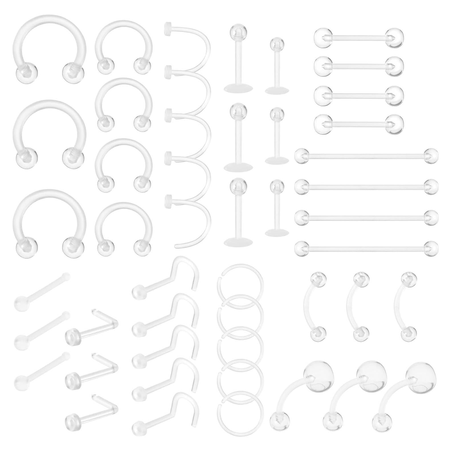 48 Anillos Nasales Transparentes Yolev para Piercing Acrílico