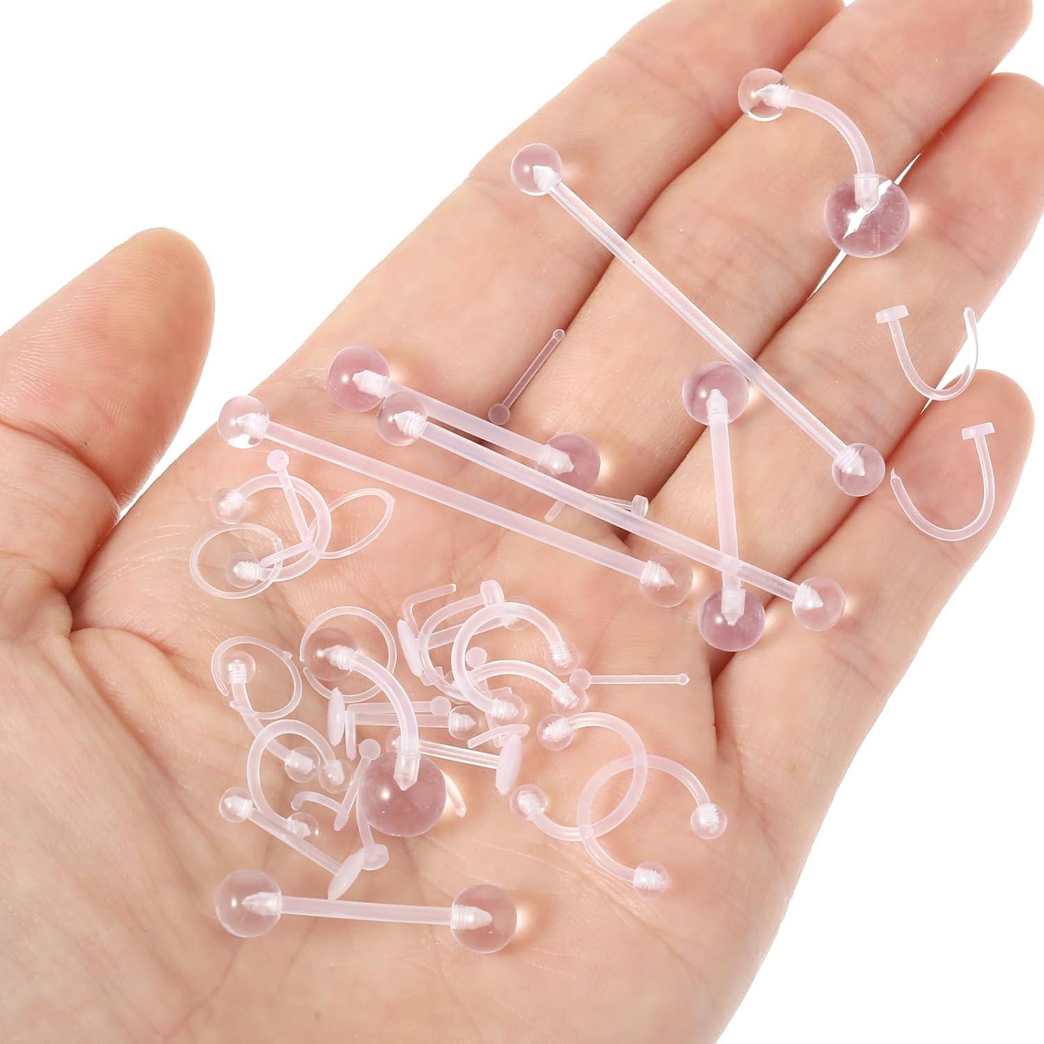 48 Anillos Nasales Transparentes Yolev para Piercing Acrílico