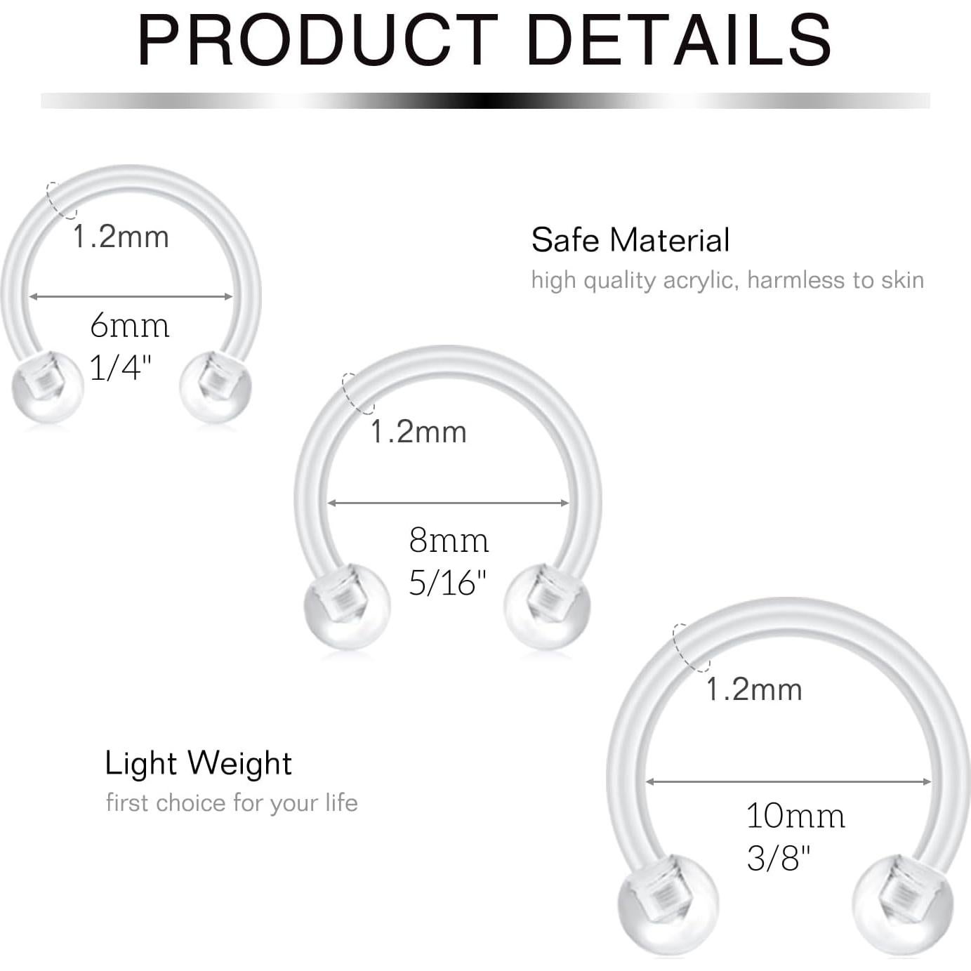 Fectas 24pcs Retenedores de Piercing Transparentes 16G