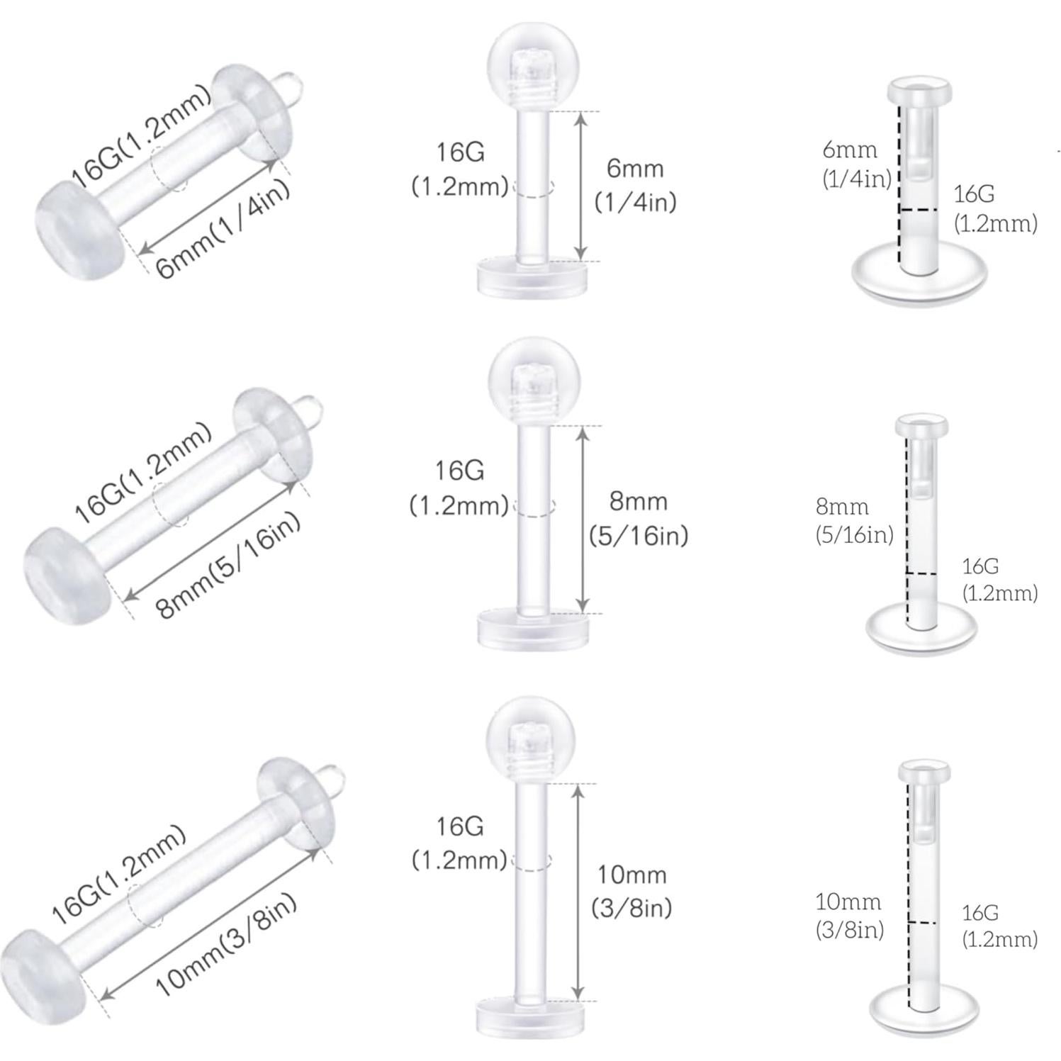 Fectas 24pcs Retenedores de Piercing Transparentes 16G