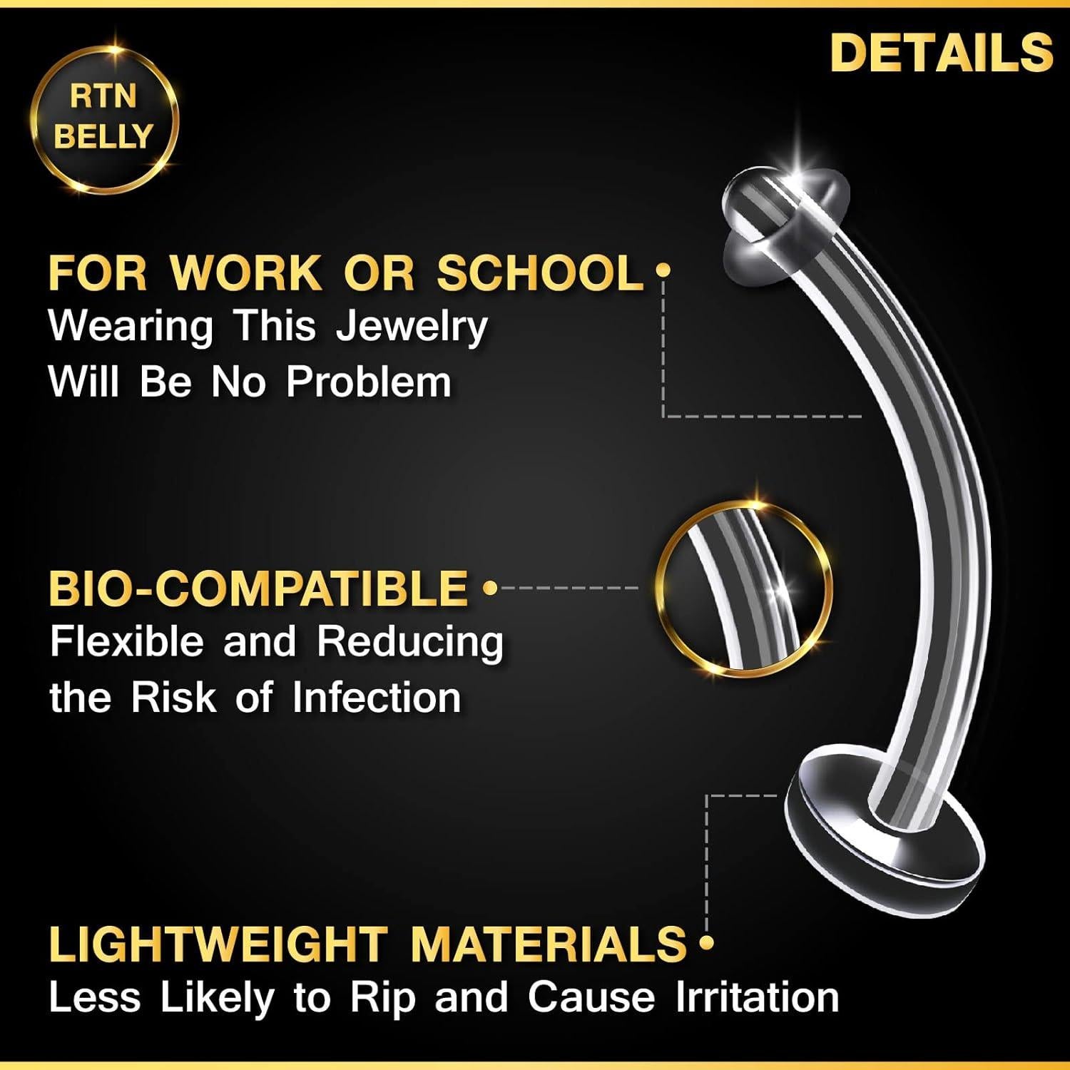 Anillo Retenedor de Ombligo Claro Bioflex 14g 12mm 4 Piezas