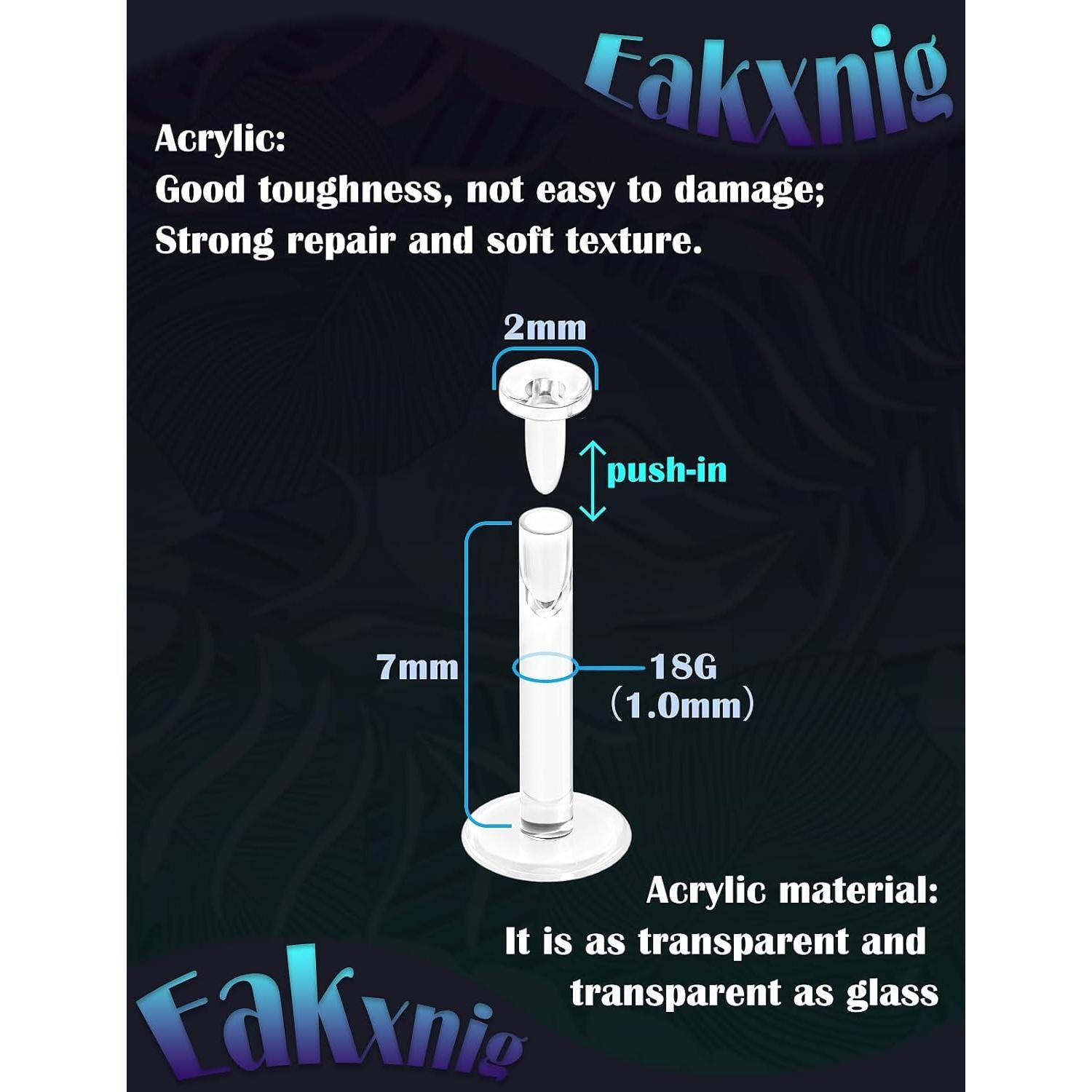 Pendientes de perforación claros Eakxnig 18G 7mm para deportes