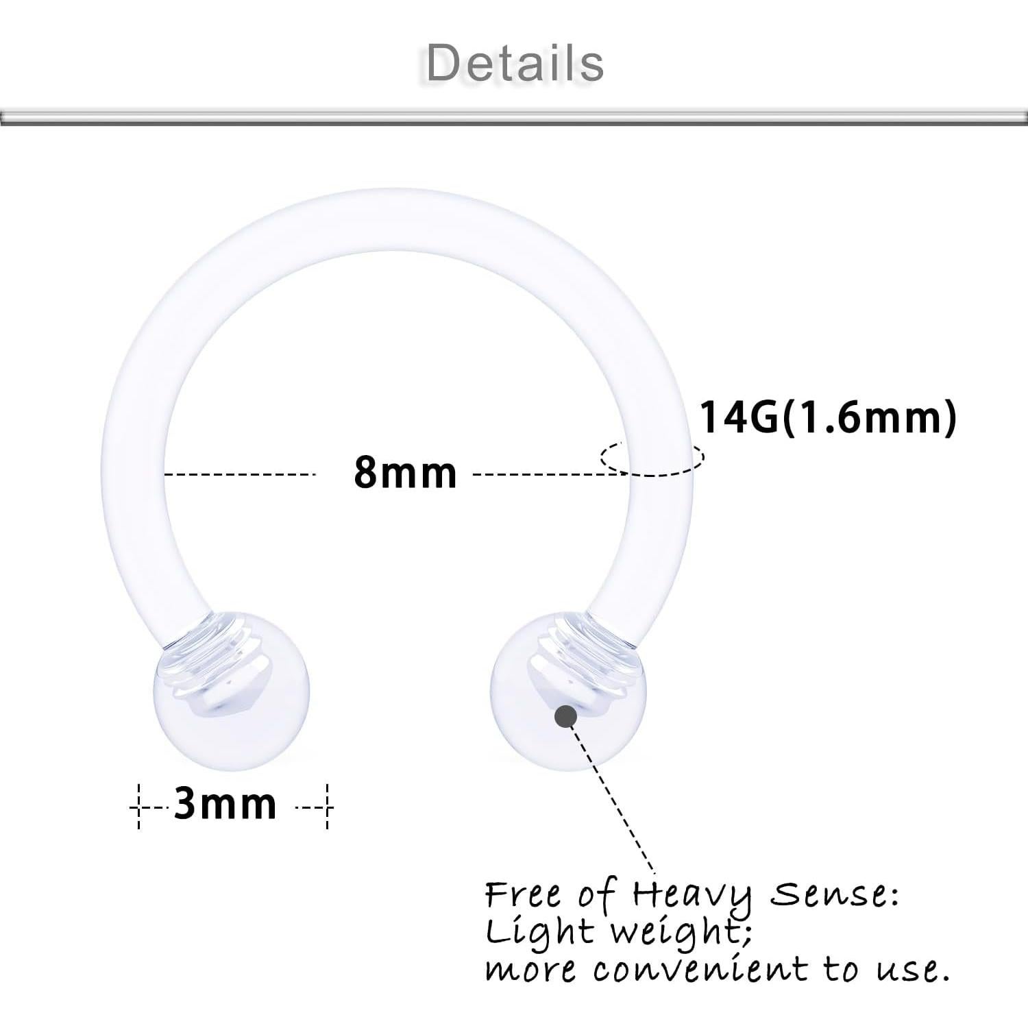 Anillos de Septum Acrílicos Yaalozei 14G 8mm 10mm 12mm