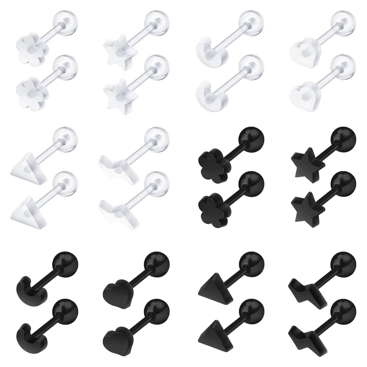 24 Pendientes de Plástico Hipoalergénicos 16G para Oídos Sensibles