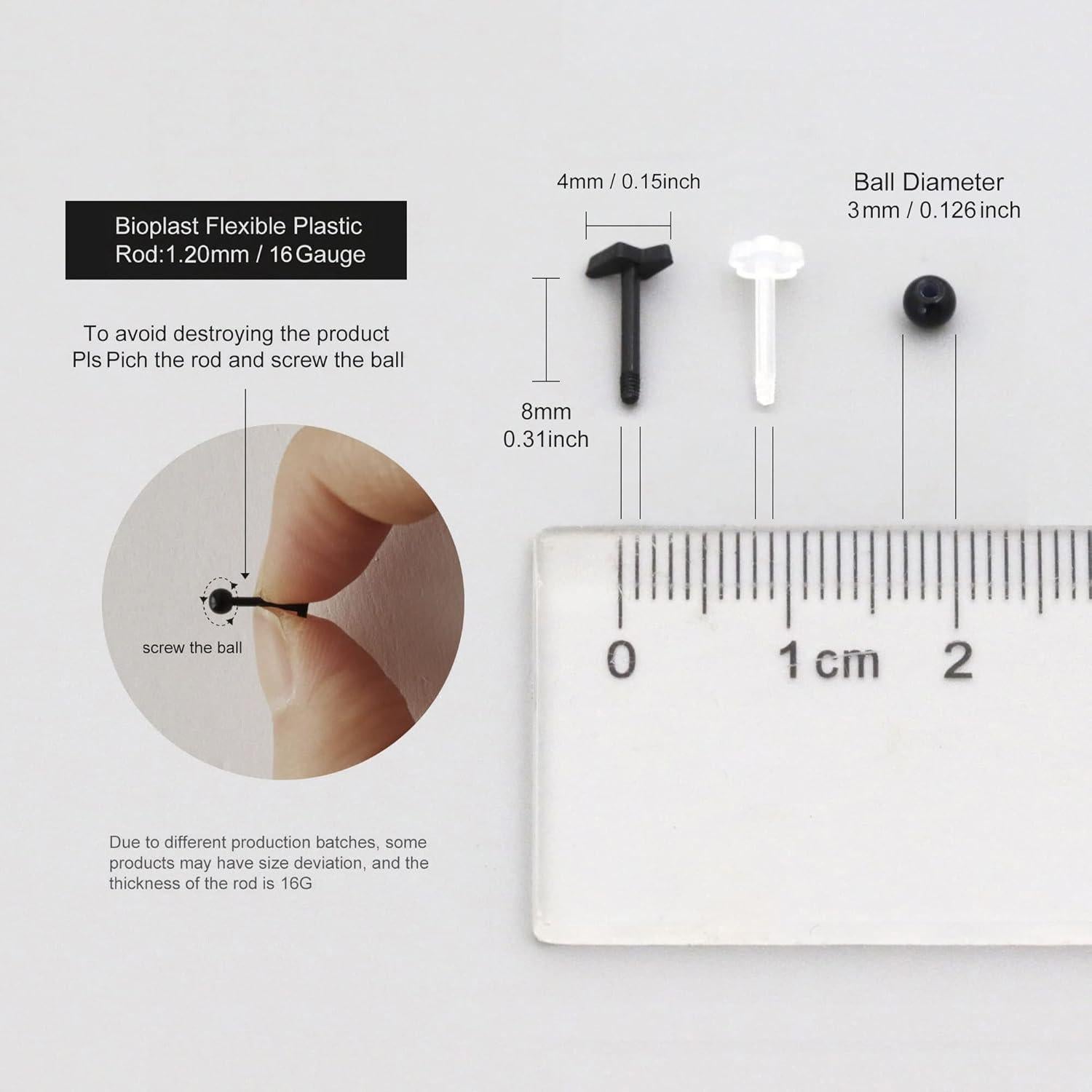 24 Pendientes de Plástico Hipoalergénicos 16G para Oídos Sensibles