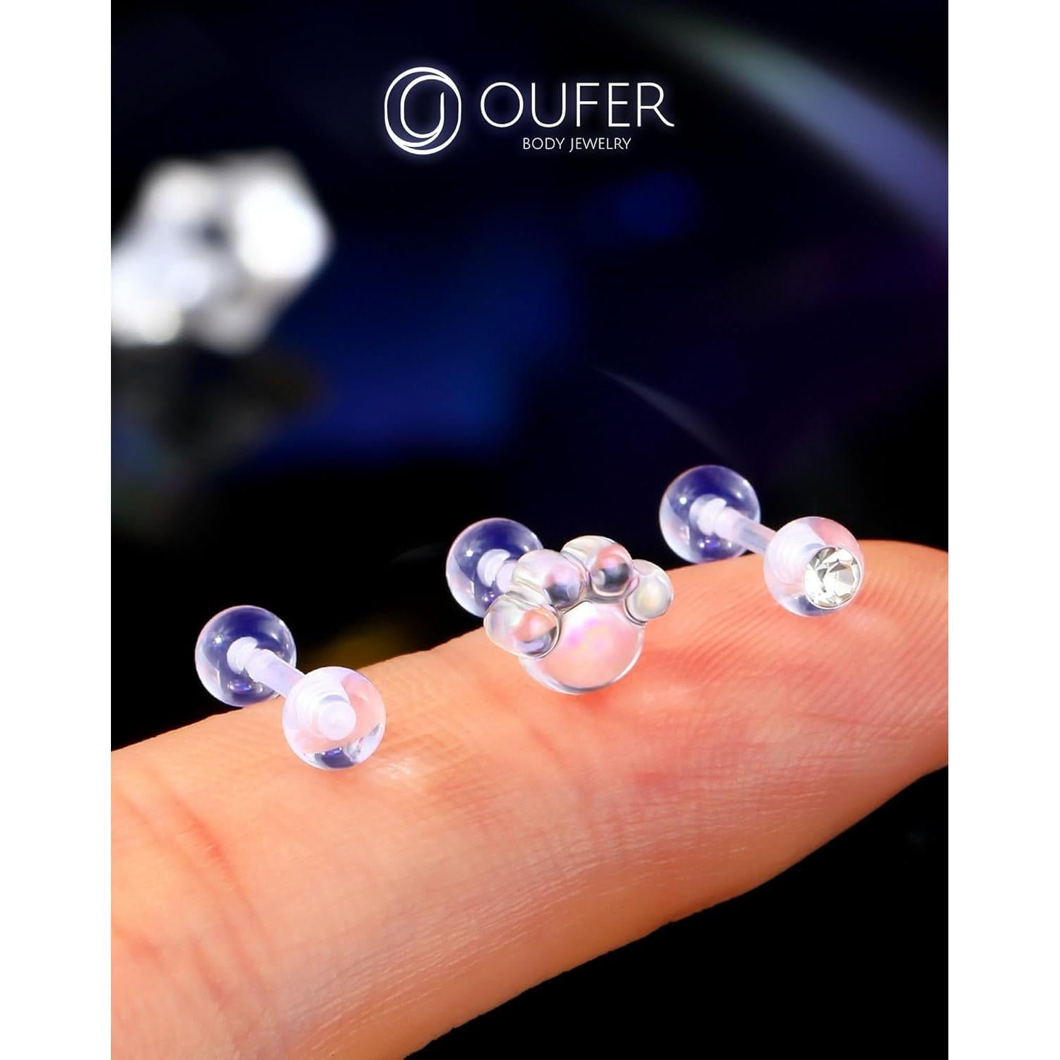 OUFER 3PCS Retenedores Transparentes para Piercing Helix 16G