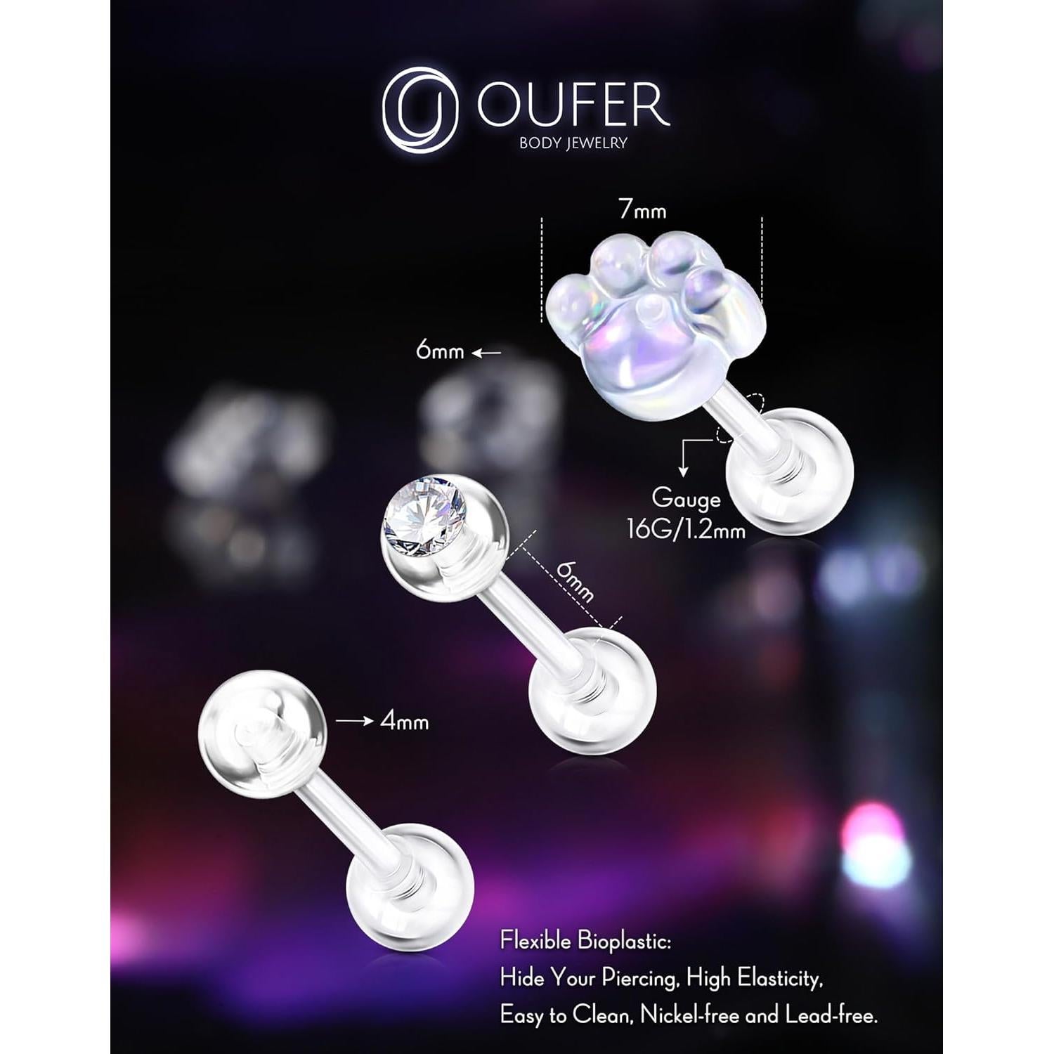 OUFER 3PCS Retenedores Transparentes para Piercing Helix 16G