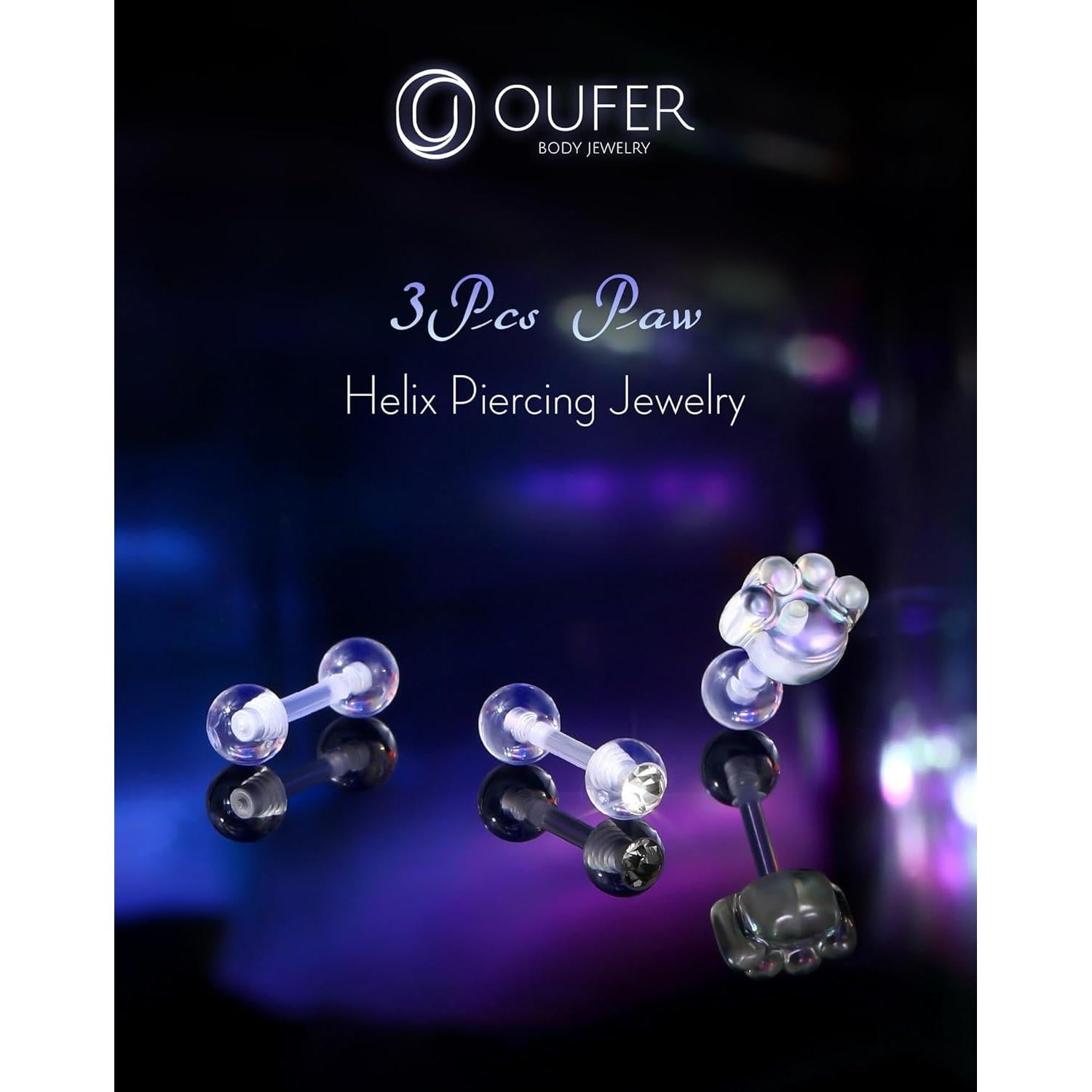 OUFER 3PCS Retenedores Transparentes para Piercing Helix 16G