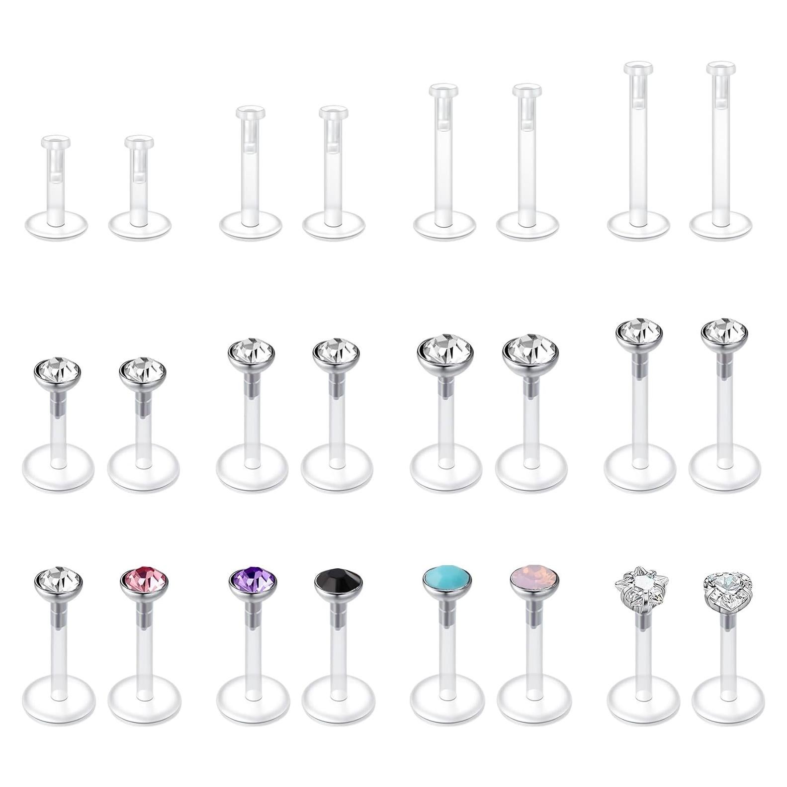 Aros de Labio Transparentes JFORYOU 16G 24Pcs 6-12mm