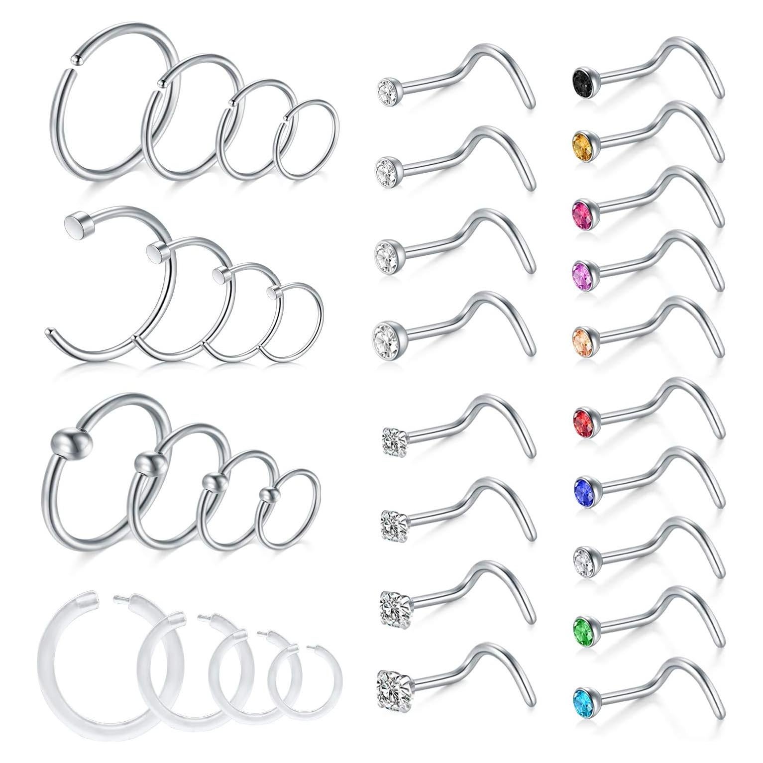 Aros Nasales D.Bella 18G Acero Inoxidable 32 Piezas