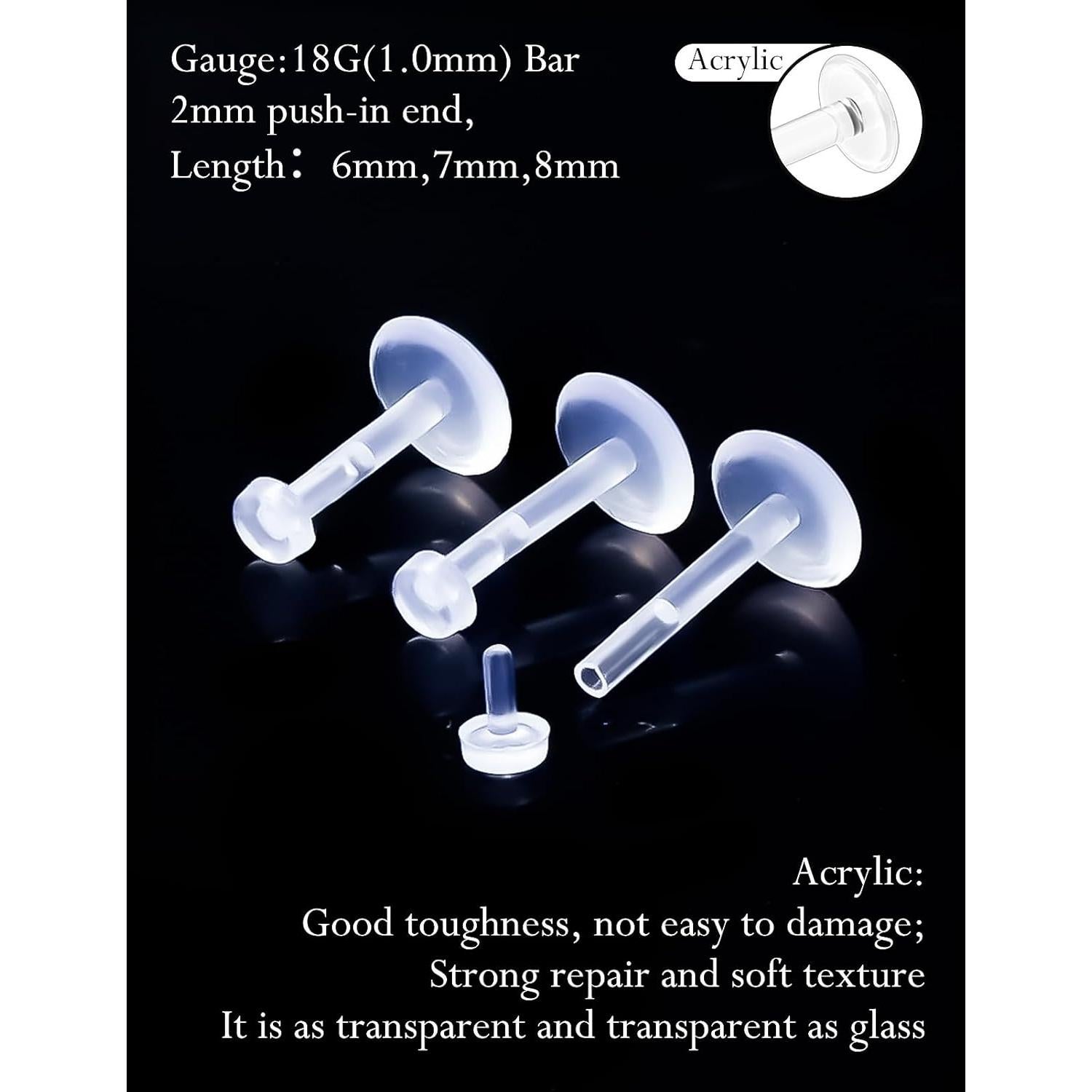 Pendientes de piercing Eakxnig 18G claros 6mm 7mm 8mm