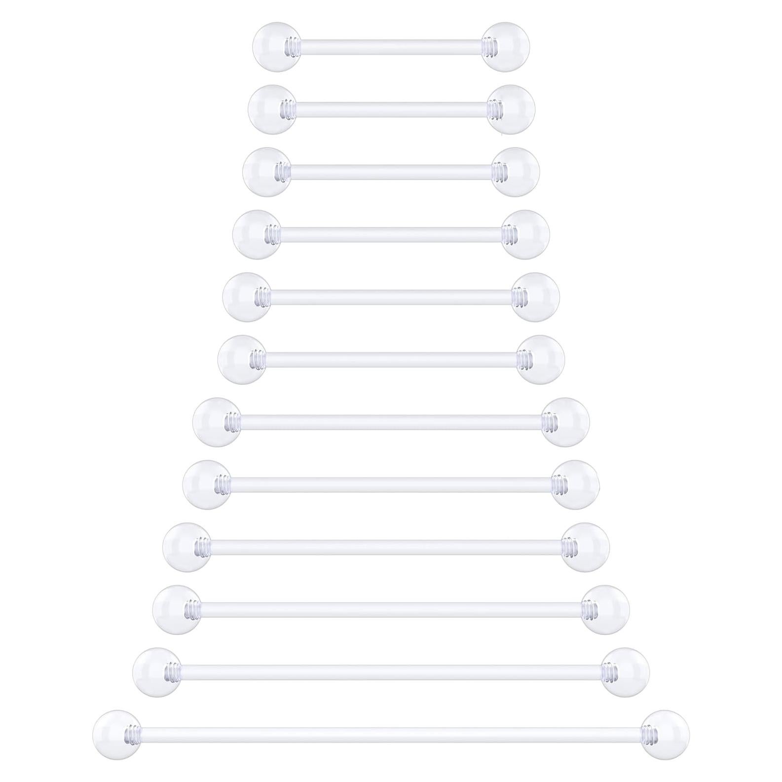 Set de 12 Anillos de Pezón y Lengua Bioflex 14g Transparentes