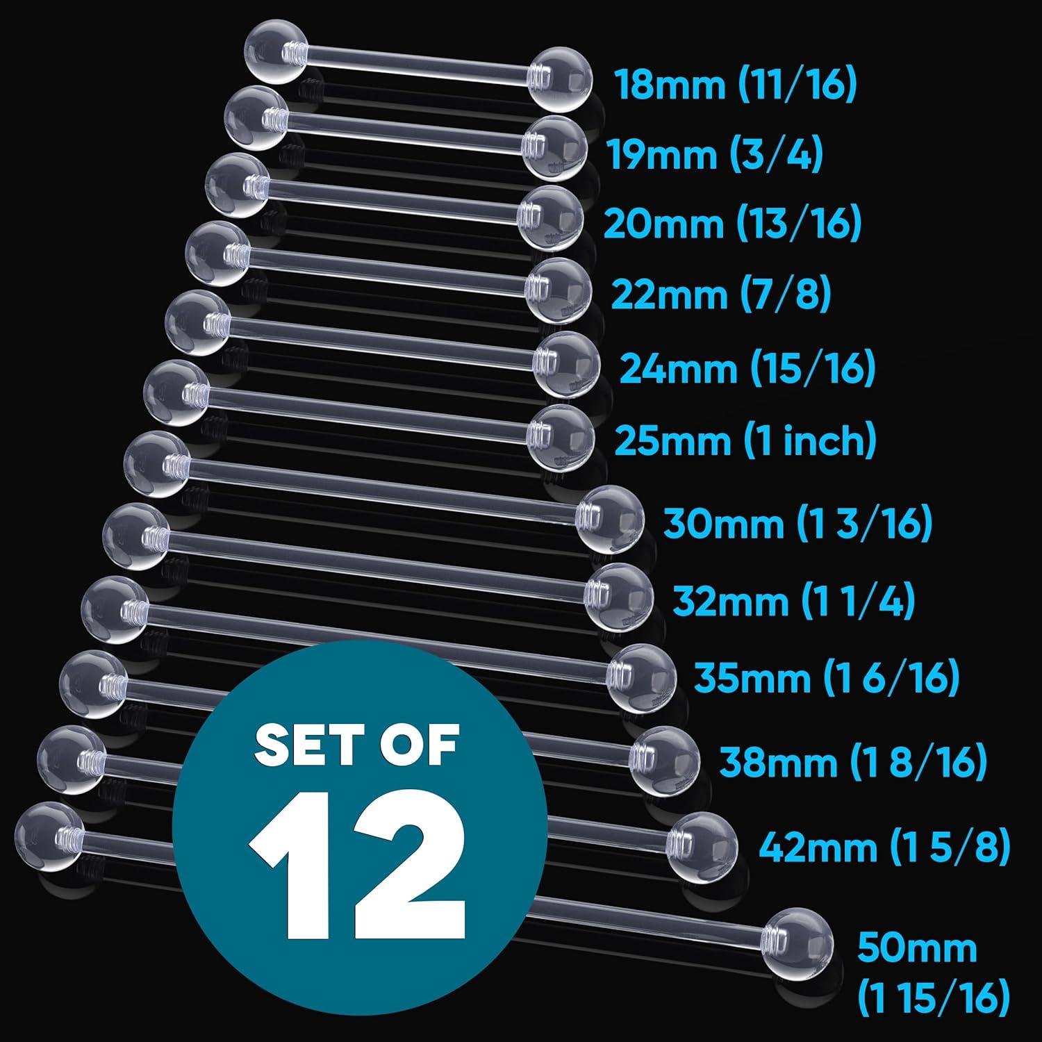 Set de 12 Anillos de Pezón y Lengua Bioflex 14g Transparentes