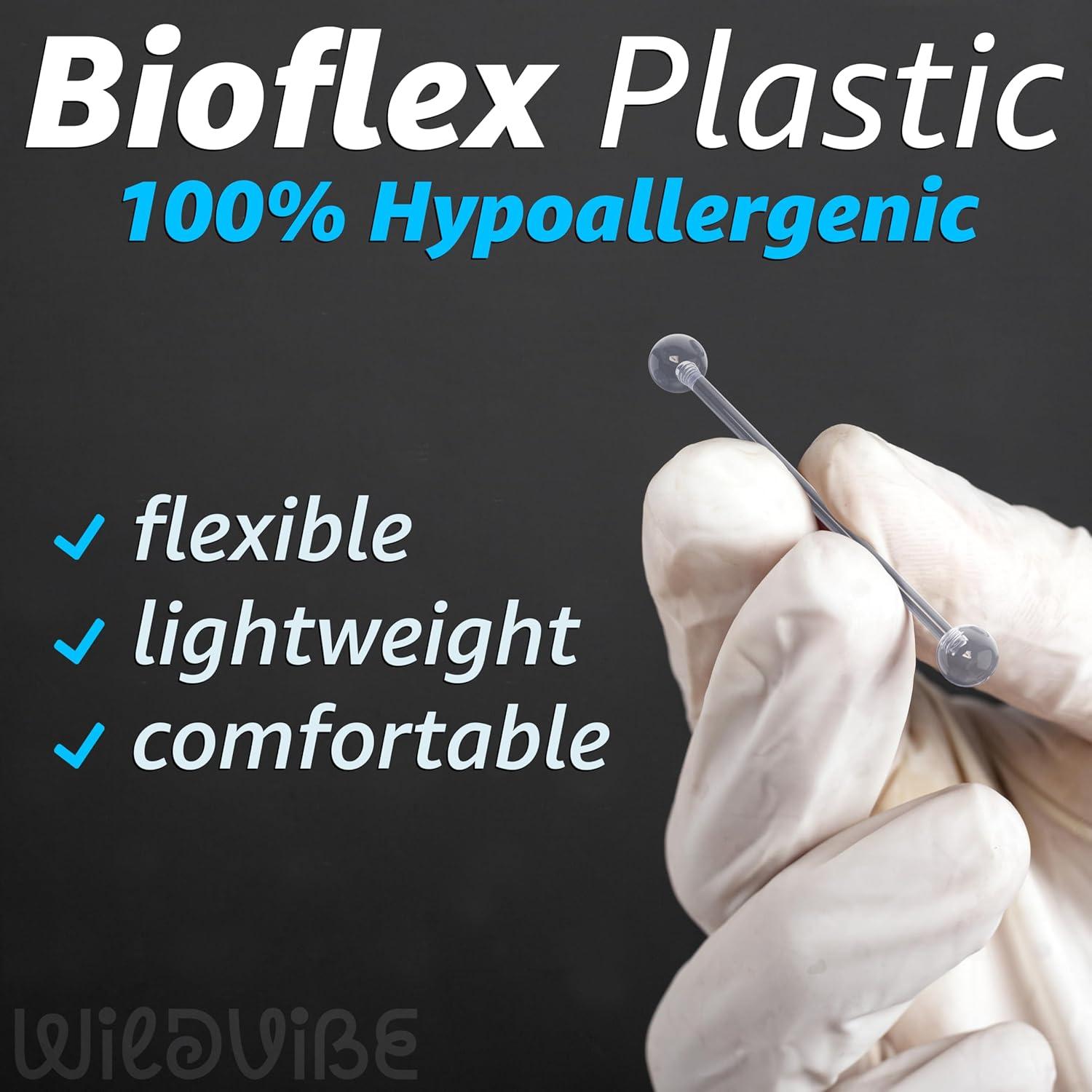 Set de 12 Anillos de Pezón y Lengua Bioflex 14g Transparentes